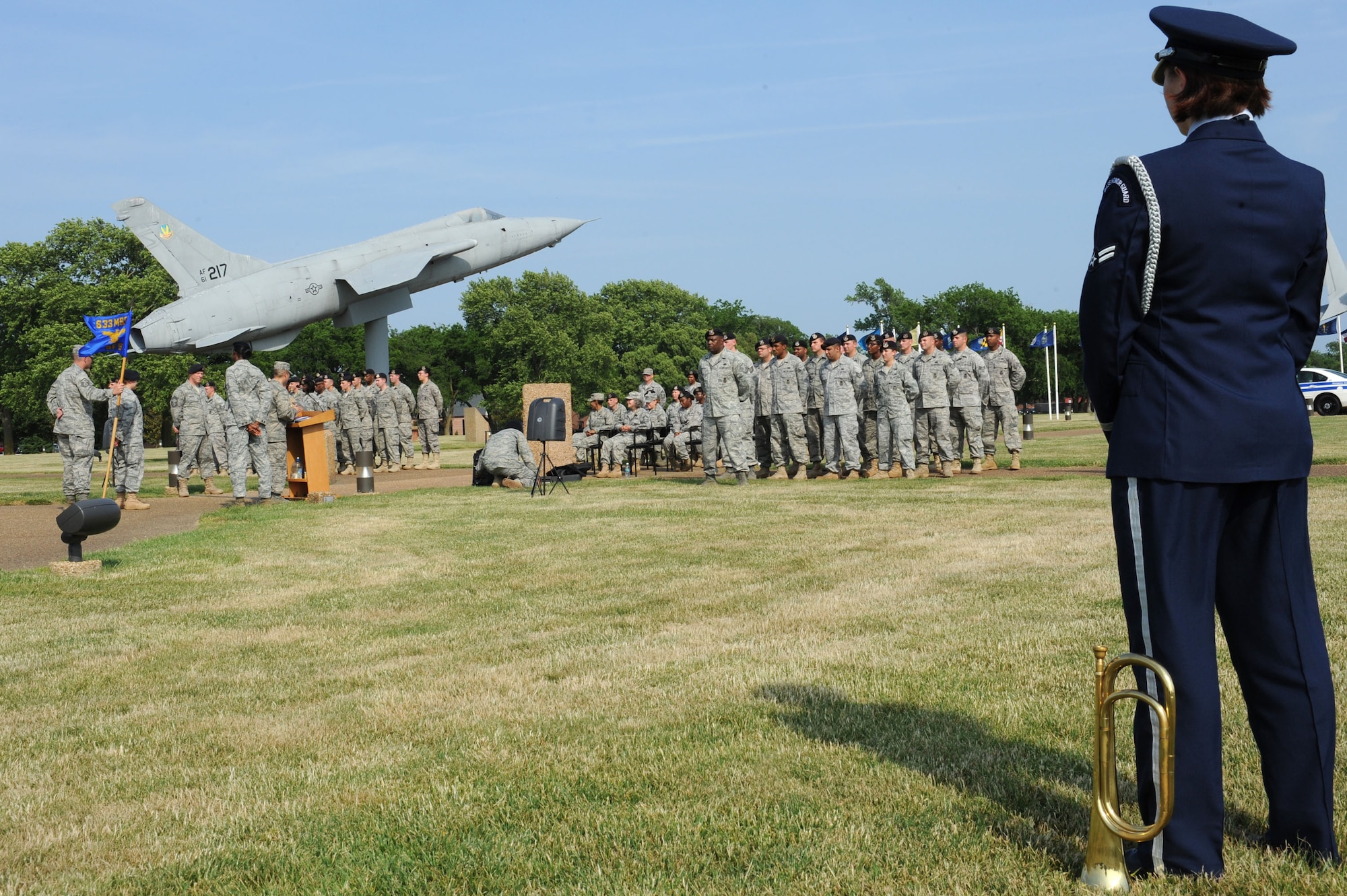 LANGLEY AIR FORCE BASE, Va. -- Members of the 633d Air Base Wing Security Forces Squadron hold a formal retreat ceremony in honor of National Police Week May 14. Police Week is held annually to honor police officers, military and civilian, who have lost their lives in the line of duty. (U.S. Air Force Photo/Staff Sgt. Christina M. Styer) 
