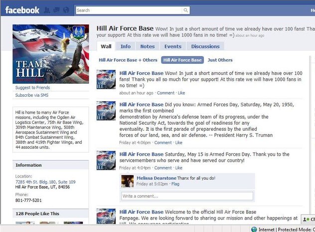 Hill Air Force Base now has a Facebook page where everyone is welcome to become a fan of the page. 