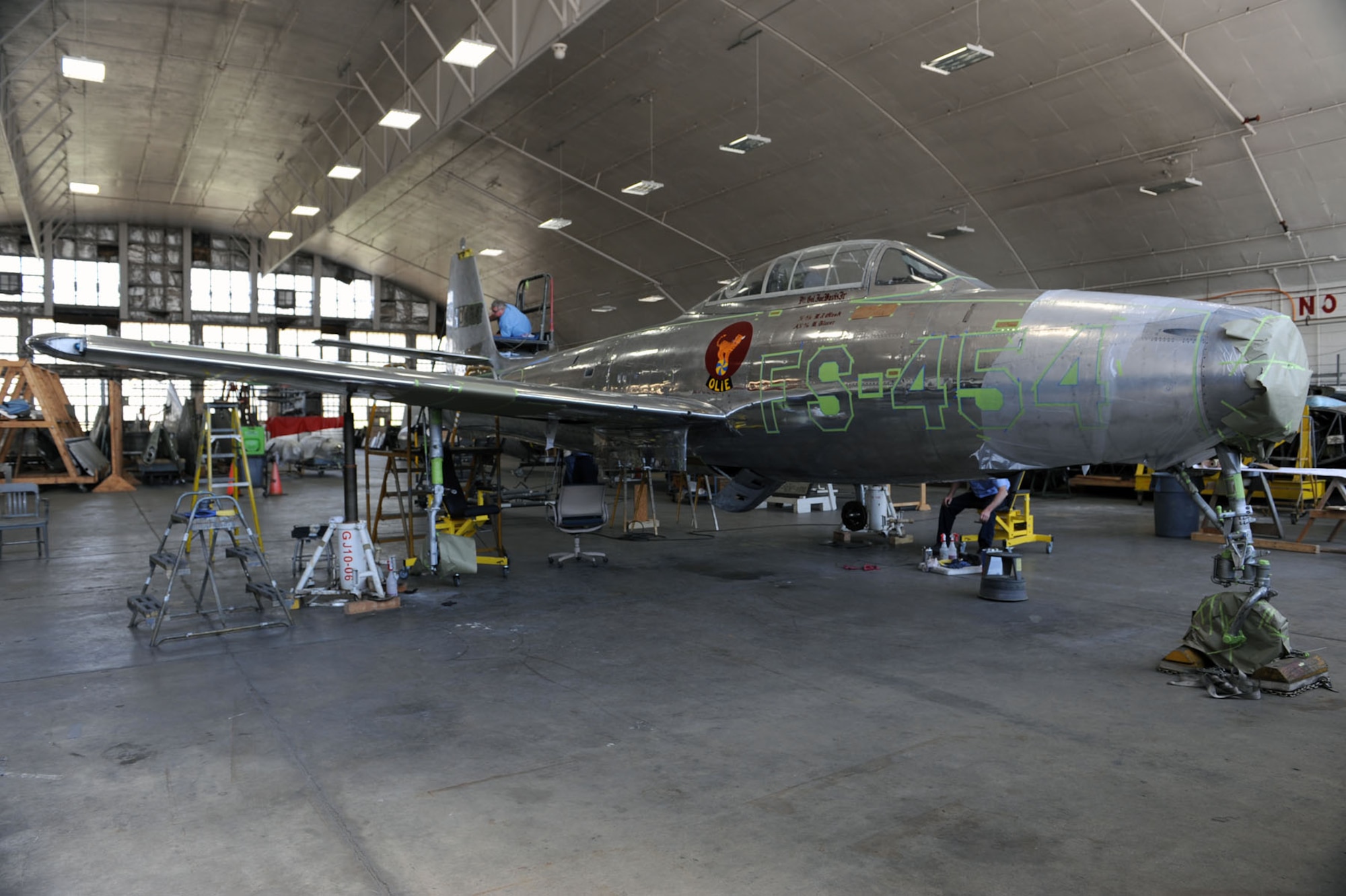 Dayton, Ohio (04/2010) -- F-84 in the Restoration Hangar at the National Museum of the U.S. Air Force. (U.S. Air Force photo/Master Sgt. William Greer)