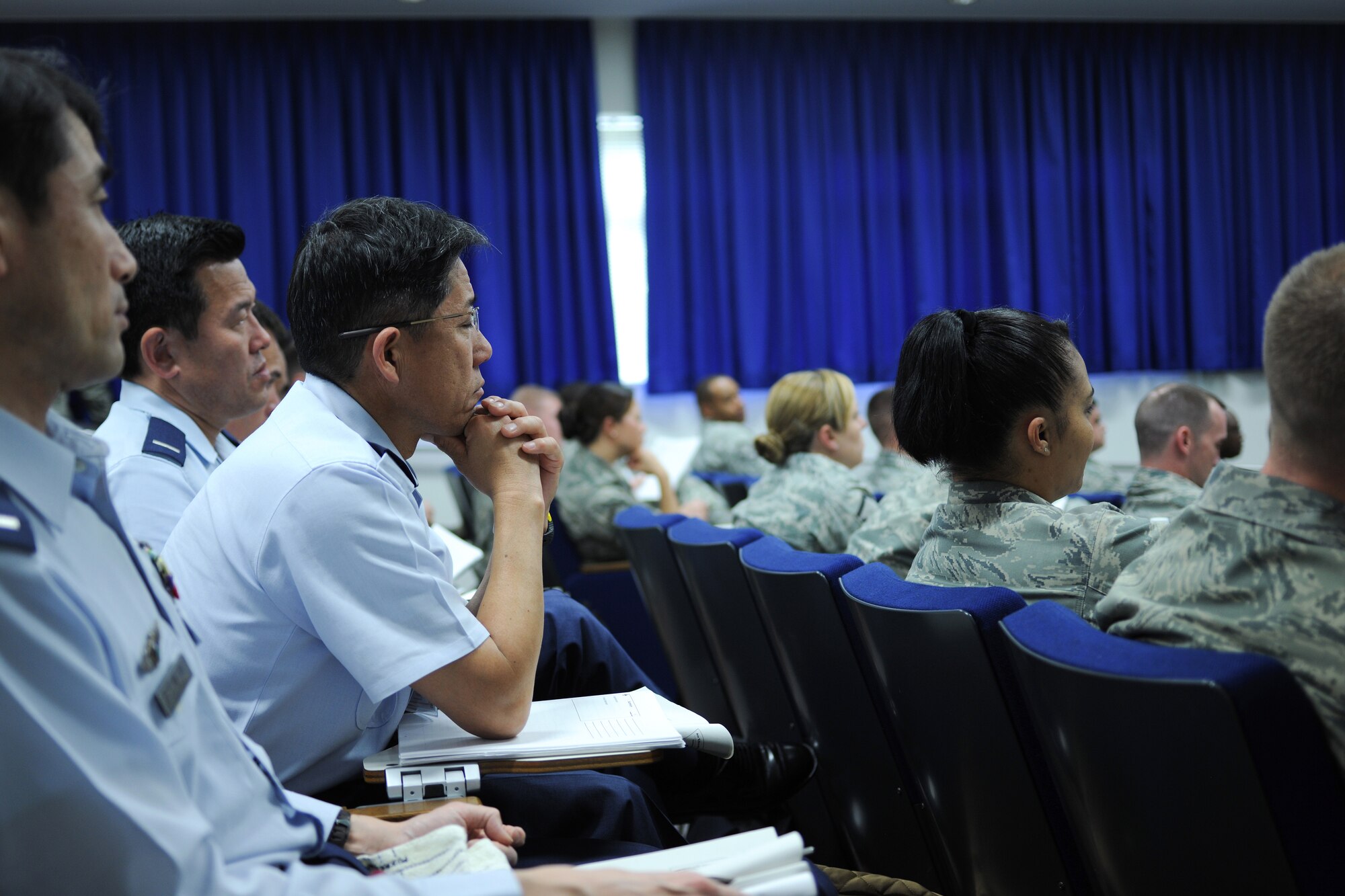 YOKOTA AIR BASE, Japan -- Japan Self Defense Force senior enlisted leaders joined U.S. Airmen from around Japan to learn how to better care for their Airmen during the Additional Duty First Sergeant Seminar here May 11-14. The five day seminar covered topics including financial responsibilities, administrative actions and suicide prevention. (U.S. Air Force photo/Osakabe Yasuo)