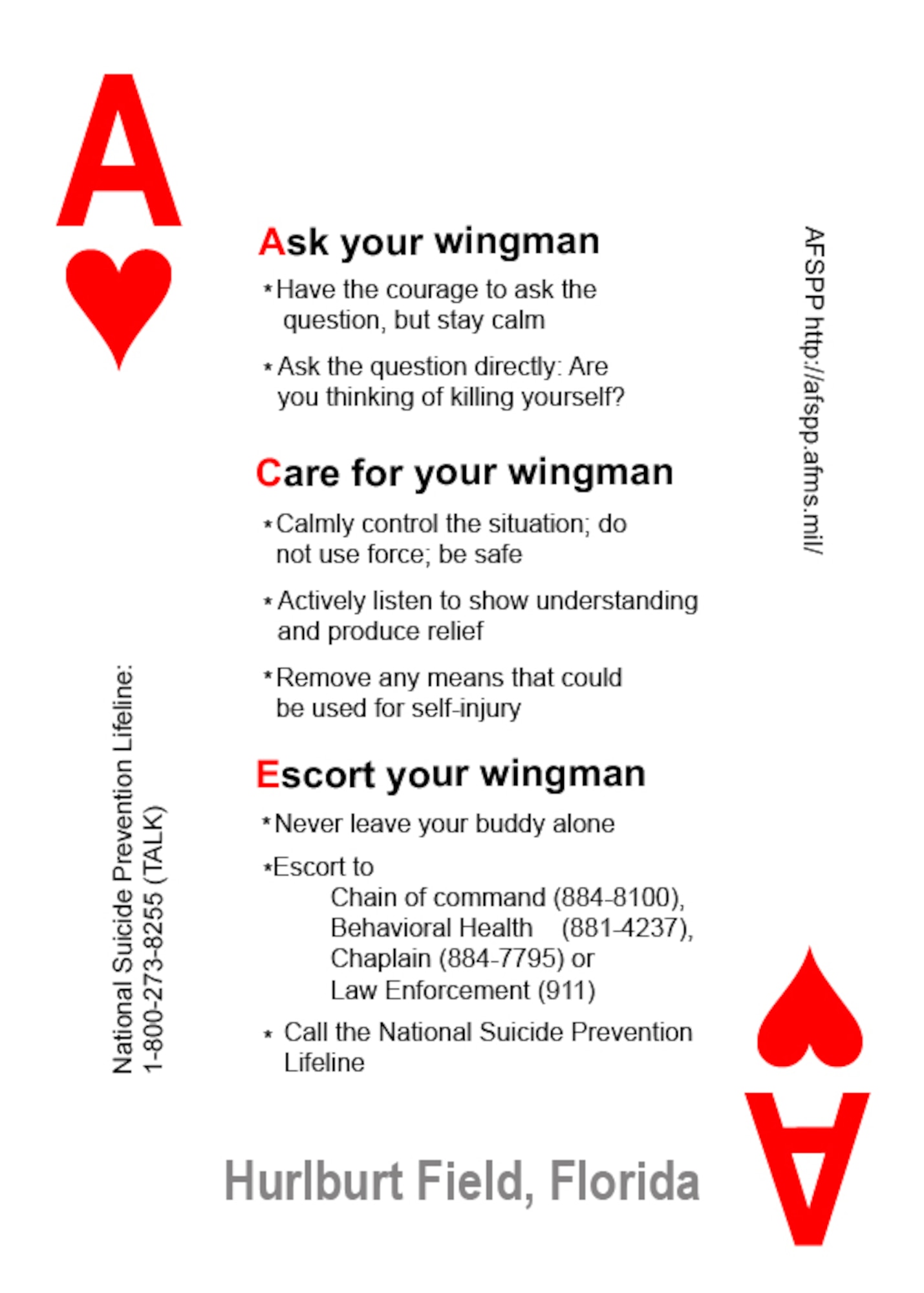 The ACE card logo used to remind Airmen about the importance of suicide prevention. (Courtesy graphic of the 1st Special Operations Medical Operations Squadron)