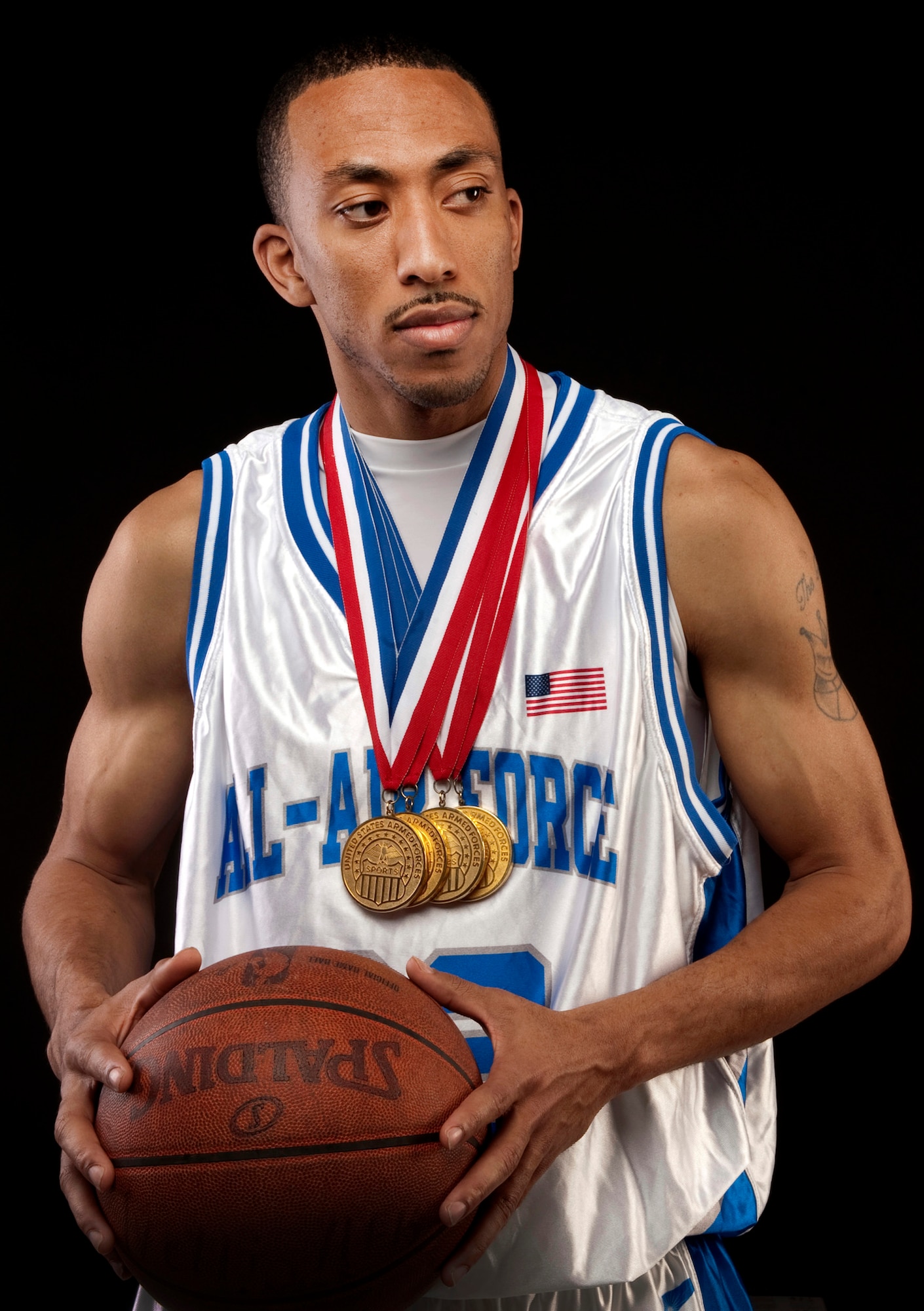 NELLIS AIR FORCE BASE, Nev. -- Staff Sgt. Marico Gray a 4 time All-Air Force, All-Armed Forces basketball team member from the 99th Contracting Squadron reflects on his Athletic Achievements while in the U.S. Air Force. "I could never have been part of those teams without having great supervisors who understand my desire to play and represent our service," said Gray. (U.S. Air Force photo by Tech. Sgt. Michael R. Holzworth)
