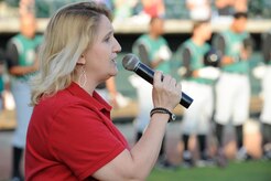 Cynthia Holt sings the National Anthem prior to the start of the Charleston RiverDogs baseball game held at Joseph P. Riley Jr., Park May 13, 2010. The RiverDogs are a Class-A affiliate of the San Francisco Giants and have celebrated more than ten years of baseball action in "The Joe." 