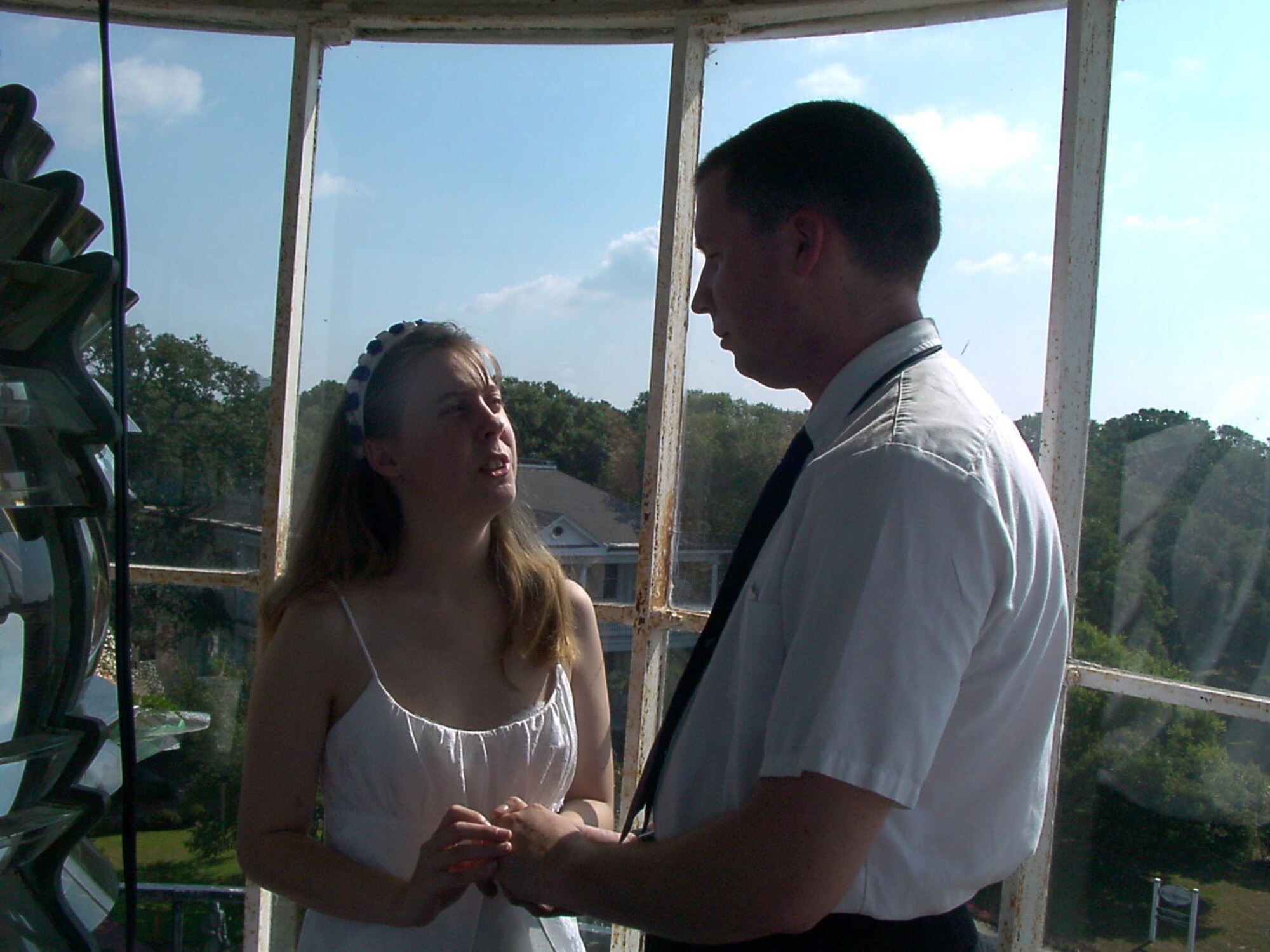 Amanda and Brian exchanged marriage vows at the top of the lighthouse, June 2,  2001.  (Courtesy photo)