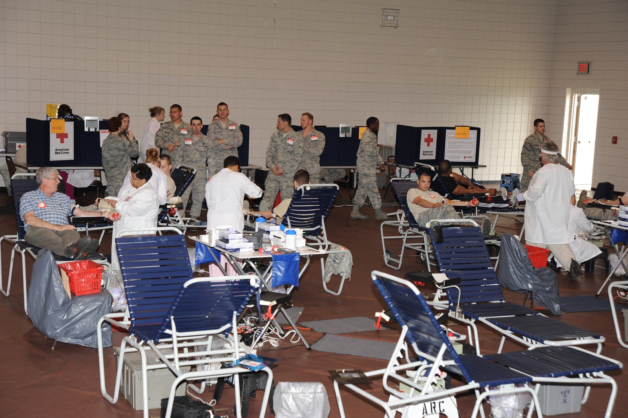 One hundred and twenty Team McConnell Airmen donated blood May 14, 2010, during a Red Cross blood drive at McConnell’s fitness center, McConnell Air Force Base, Kan.  Volunteers collected 110 pints of blood from the Airmen. McConnell Air Force Base has hosted blood drives for approximately 35 years. McConnell personnel have donated more than 21,000 units of blood since 1975. For every five units the Red Cross collects at a McConnell, one unit is donated to the Wichita Veteran Affairs. In addition to helping the community, the donations save the Department of Defense money.  Since January, McConnell’s Airmen have donated 247 units of blood saving DoD more than $11,000. McConnell’s next blood drive is July 30. (U.S. Air Force photo/Tech. Sgt. Chyrece Campbell)