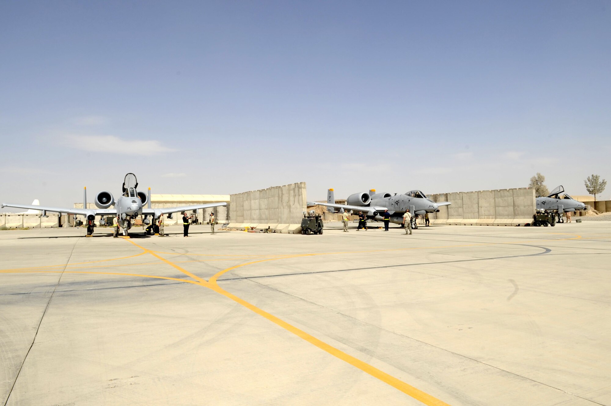 The remaining six A-10 Thunderbolt II jets from Spangdahlem AFB, Germ. arrive at Kandahar Airfield May 11 after a four hour flight.  The Spandahlem team will be replacing the 188th Expeditionary Fighter Squadron from Arkansas.  (U.S. Air Force photo by Senior Airman Nancy Hooks/Released)