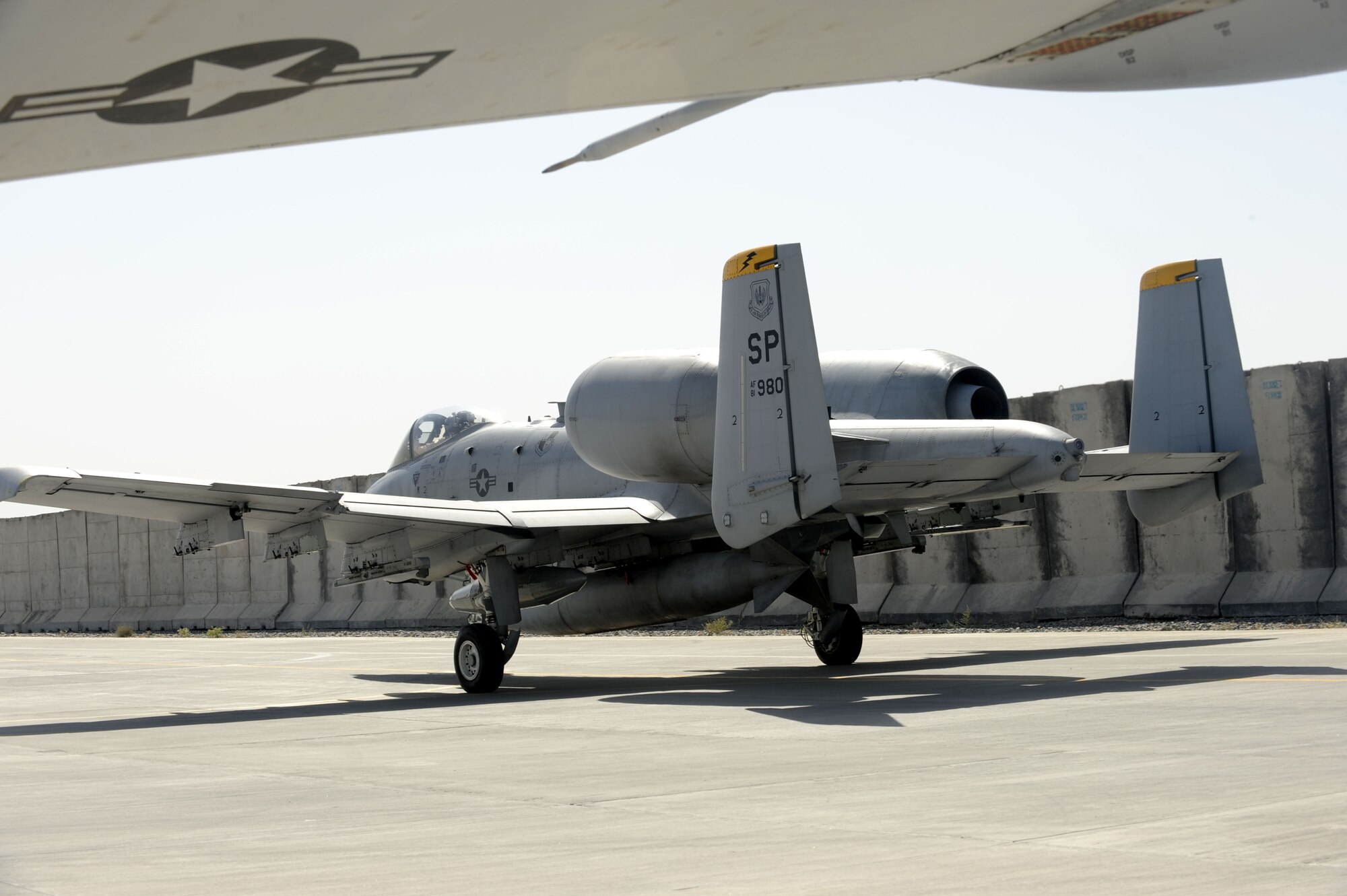 The remaining six A-10 Thunderbolt II jets from Spangdahlem AFB, Germ. arrive at Kandahar Airfield May 11 after a four hour flight.  The Spandahlem team will be replacing the 188th Expeditionary Fighter Squadron from Arkansas.  In a two-week period 12 jets arrived on KAF.  (U.S. Air Force photo by Senior Airman Nancy Hooks/Released)