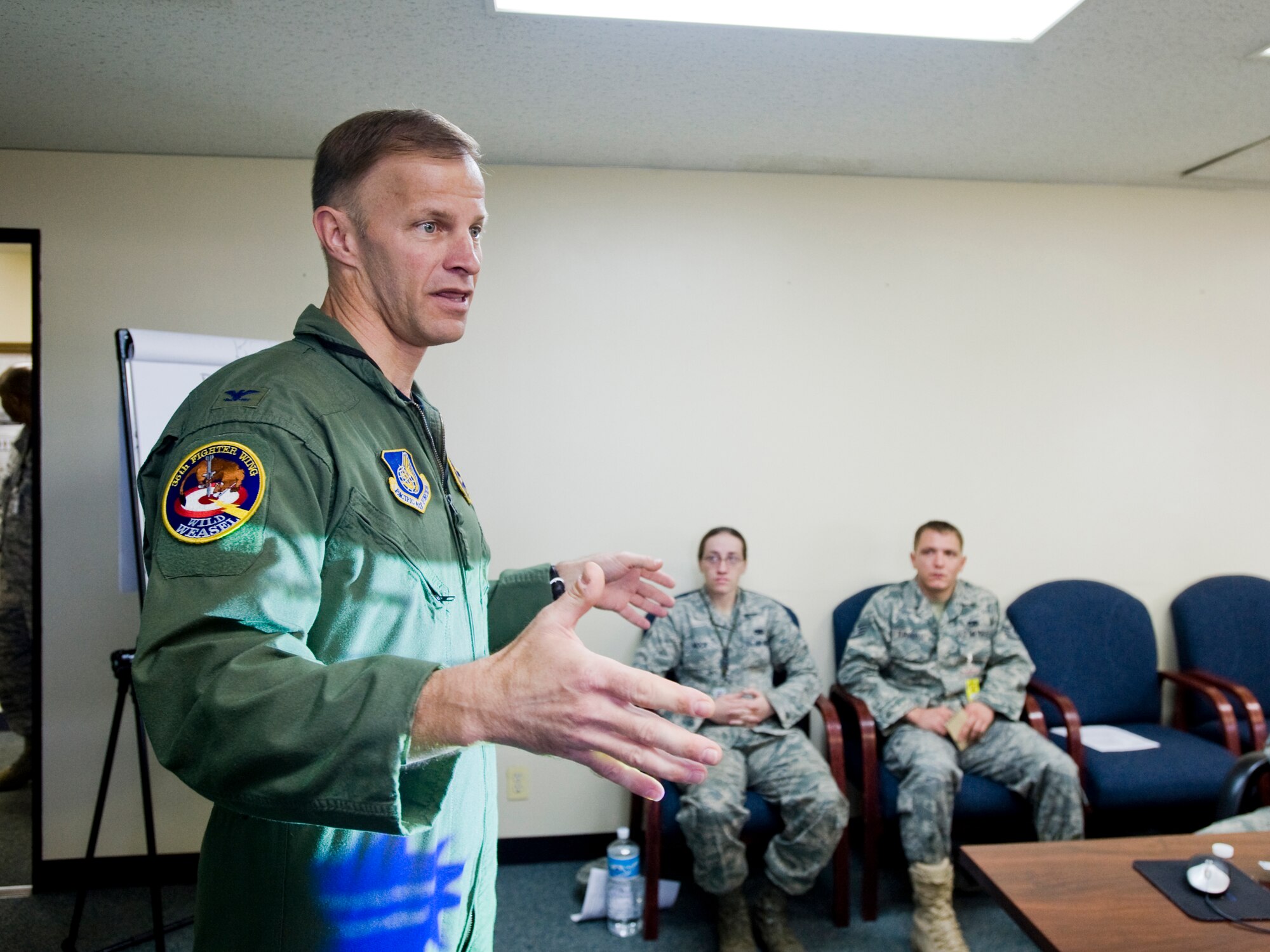 MISAWA AIR BASE, Japan -- Col. RC Craig, 35th Fighter Wing vice commander, makes comments during an Air Force Smart Operations 21 course May 18 at the 35th Maintenance Squadron munitions flight headquarters. Colonel Craig spoke about the importance of the AFSO 21 program and challenged the class to come up with ideas to improve work flow. (U.S. Air Force photo/Senior Airman Jamal D. Sutter)