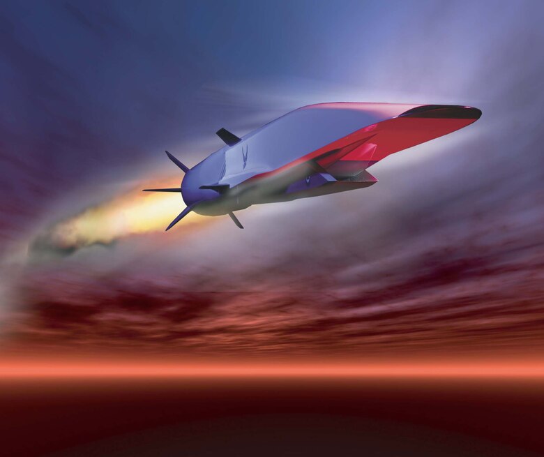 The X-51A Waverider is set to demonstrate hypersonic flight.  Powered by a Pratt & Whitney Rocketdyne SJY61 scramjet engine, it is designed to ride on its own shockwave and accelerate to about Mach 6.  (U.S. Air Force graphic)