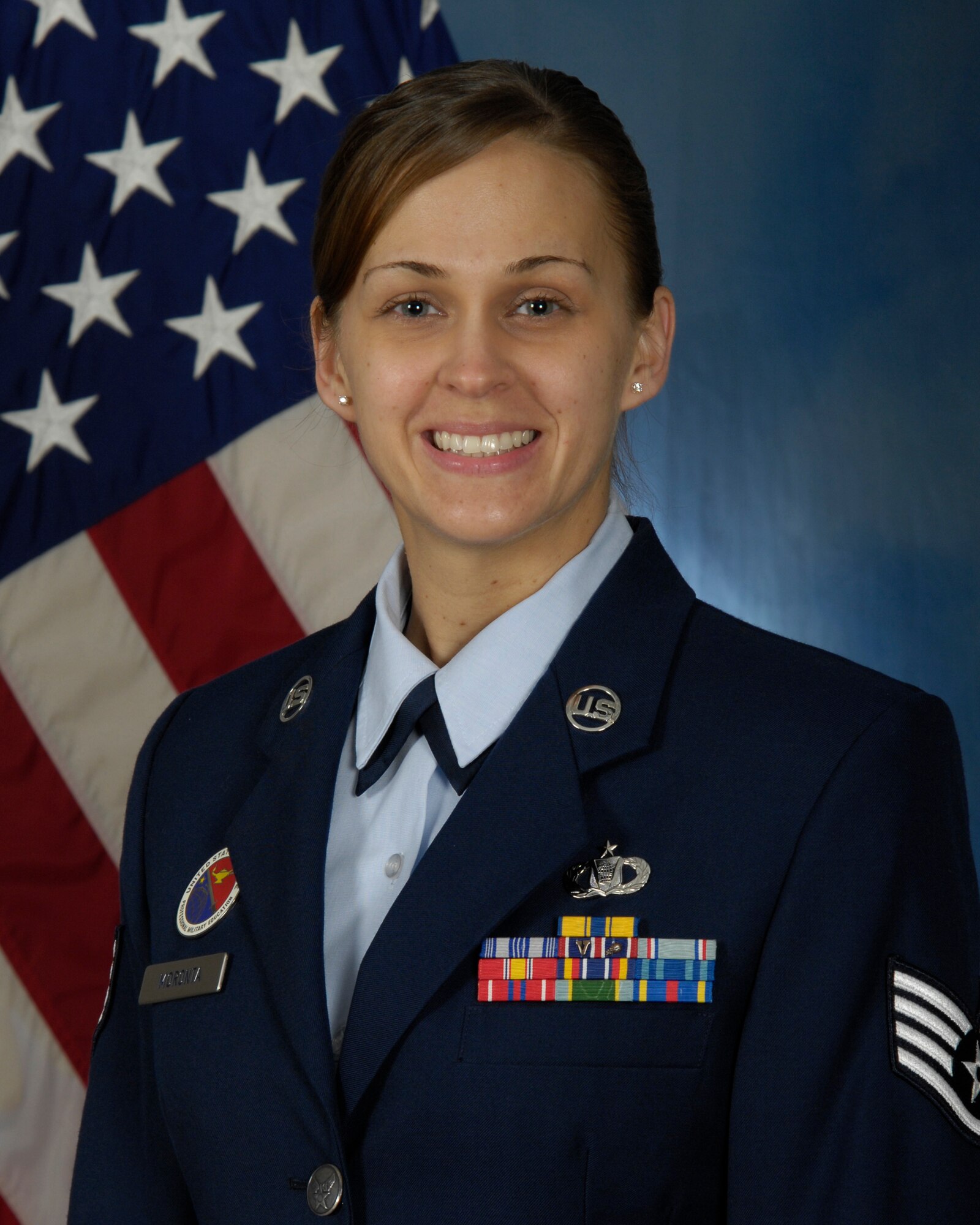 Staff Sgt. Crystal Moronta, 1st Special Operations Force Support Squadron Airman Leadership School instructor, poses for this official photo. Sergeant Moronta was selected for this week's "Tip of the Spear" spotlight. (DoD photo)