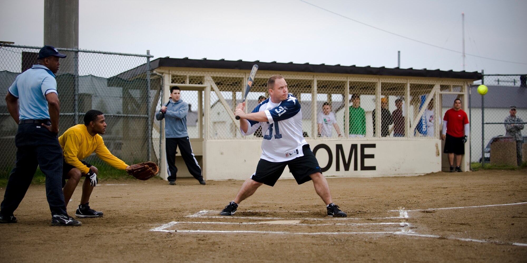 MISAWA AIR BASE, Japan -- Master Sgt. Michael McAfee, of the Misawa Security Operations Center, squares up against the Navy Information Operations Command during an intramural softball game May 18, 2010. MSOC blew out NIOC 15-0. (U.S. Air Force photo/Senior Airman Jamal D. Sutter)