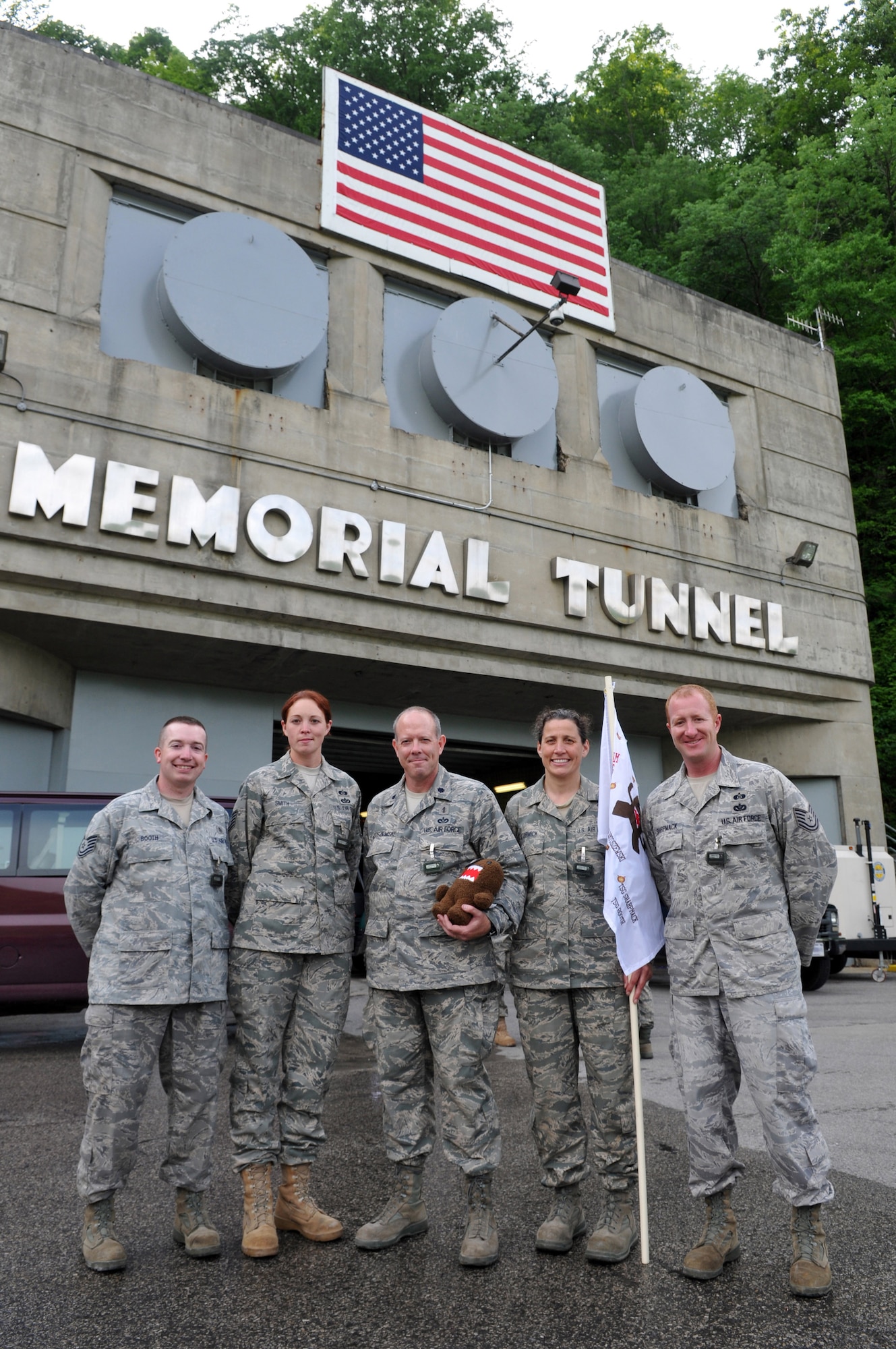 The Air National Guard Chemical, Biological, Radiological and Nuclear (CBRN) Challenge Team took first place overall in last week's Air Force-wide CBRN competition held at the Center for National Response in Charleston, W.V. Team members included from left to right: Tech Sgt. Tim Booth of the 188th Fighter Wing based in Fort Smith, Ark., Tech Sgt. Morgan Smith of the 173rd Fighter Wing based in Klamath Falls, Ore., Lt. Col. Bill Antoszewski and Tech Sgt. Ann McCormick, both of the 180th Fighter Wing based in Toledo, Ohio, and Tech Sgt. Jeff Sharpmack of the 189th Airlift Wing based in Little Rock, Ark. (Photo courtesy of the Ohio National Guard)
