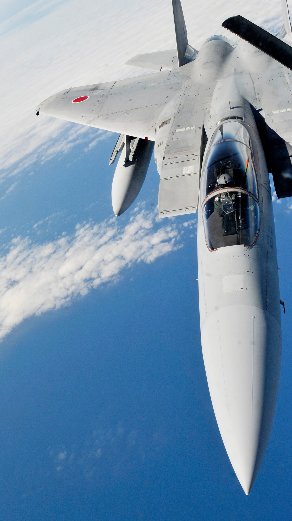 A Japan Air Self Defense Force F-15 refuels from a 909th Air Refueling Squadron KC-135 during bilateral air refueling training May 17. Kadena Airmen have provided air refueling training to JASDF F-15 pilots since 2003. This month, the two nations are working together again to certify about 20 JASDF pilots as they prepare to participate in an upcoming Red Flag exercise in Alaska. (Air Force/Tech. Sgt. Chrissy Best)
