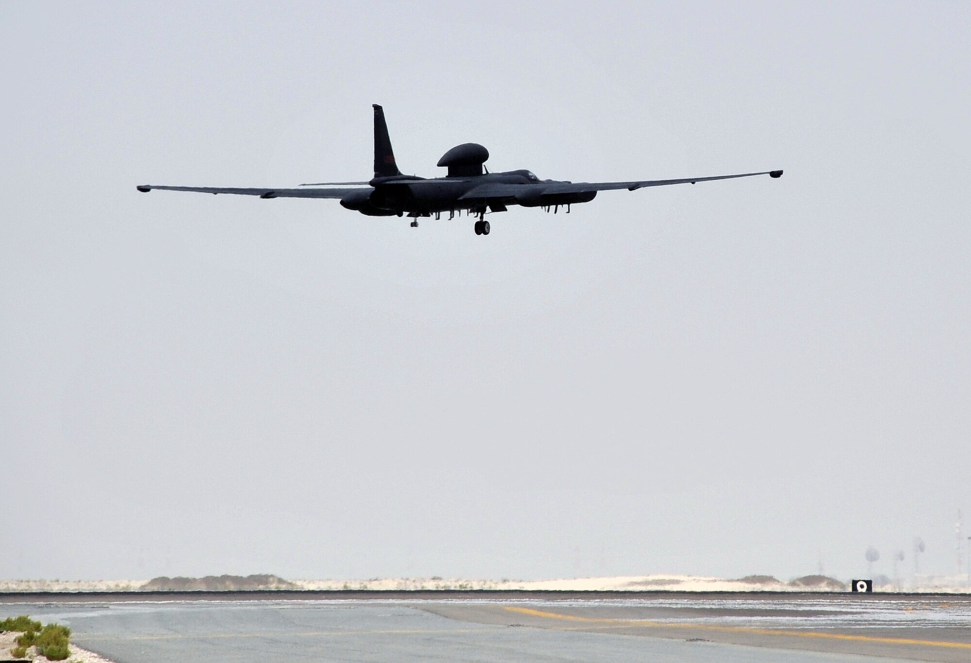 A pilot guides a U-2 Dragon Lady from the 380th Expeditionary Reconnaissance Squadron up into the air onward to a combat mission in the U.S. Central Command area of responsibility from a non-disclosed base in Southwest Asia on May 19, 2010. In the first three months of 2010, Airmen supporting the deployed mission of the U-2 for the 380th Air Expeditionary Wing flew more than 190 sorties and 1,700 flying hours in support of deployed operations. In that time, they supported more than 70 events of troops in contact on the front lines of conflict.  (U.S. Air Force Photo/Master Sgt. Scott T. Sturkol/Released)