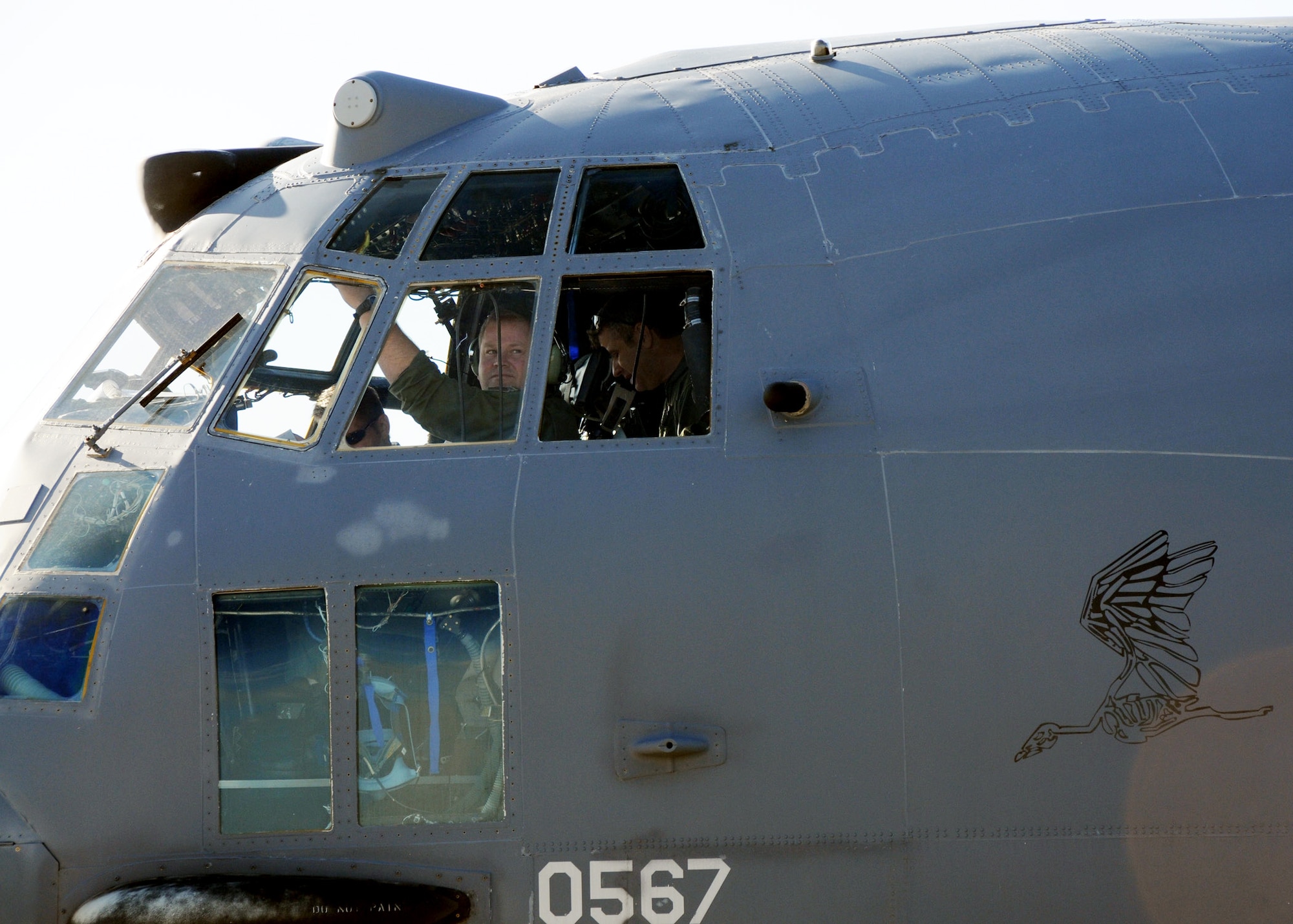 Lt. Col. David Newman, 919th Special Operations Wing pilot, looks out over the Gowen Field flightline while performing flight checks on MC-130E Combat Talon #567 prior to its final departure May 7.  919th aircrew members came up to bring 567 back to its final resting place – the Air Force Special Operations Command airpark at Hurlburt Field, Fla.  Of the flight, the colonel said, “It was a bittersweet flight.  It was an honor flying the last mission of a MC-130E Combat Talon, but somber starting the process that signals the end of the most capable all weather infiltration/exfiltration airframe in AFSOC's inventory.”  919th maintainers were also sent to Gowen Field to prepare four Talons to take off for one more mission – a flight into retirement and decommissioning.  Three of the Talons flew to Davis-Monthan Air Force Base, Ariz.  (U.S. Air Force photo/Tech. Sgt. Samuel King Jr.)
