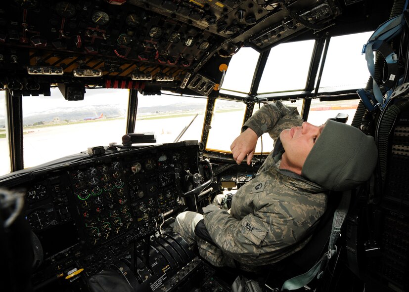 Master Sgt. Kris Wolf, 179th Maintenance Group, checks the gauges inside a MC-130E Combat Talon May 6 at Gowen Field, Idaho.  919th, along with the 179th were sent to Boise, Idaho, to prepare four Talons to take off for one more mission – a flight into retirement and decommissioning.  Three of the Talons flew to Davis-Monthan Air Force Base, Ariz.  The other went to Hurlburt Field, Fla., to be placed in the Air Force Special Operations Command airpark.  (U.S. Air Force photo/Tech. Sgt. Samuel King Jr.)  