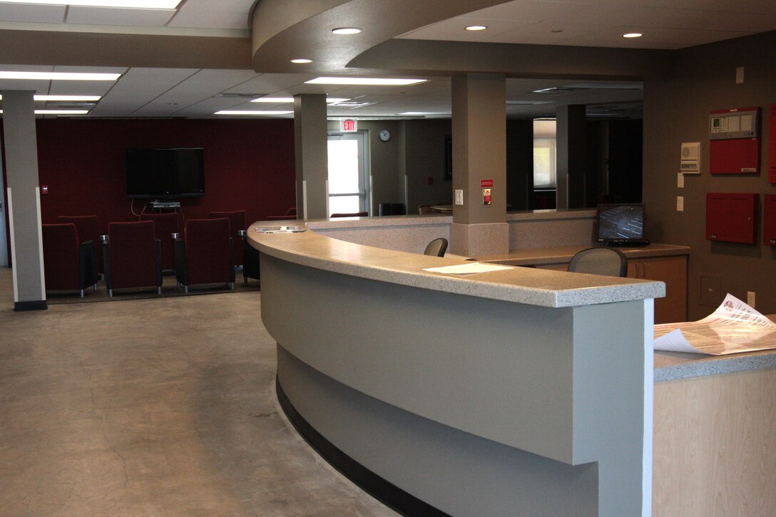 The new 3rd Battalion, 11th Marine Regiment, barracks aboard the Combat Center features a high-tech duty desk with live feeds from security cameras placed around the parking garage.