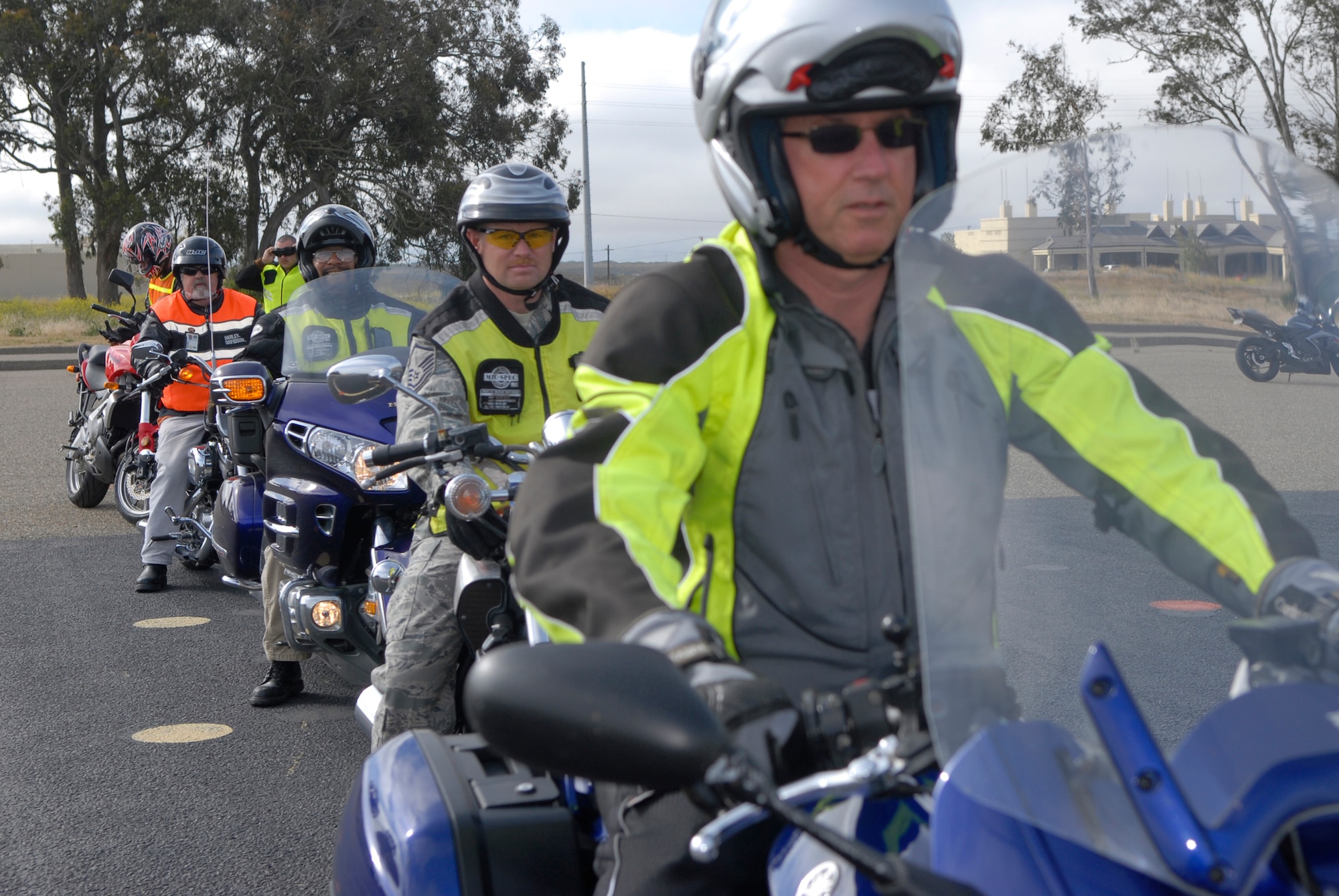 VANDENBERG AIR FORCE BASE, Calif. -- Motorcyclists on base practice during mandatory safety class at the motorcycle course here Tuesday, May 25, 2010.  Improving skills, practicing riding safety and becoming a safer rider were all taught during the safety training course.  (U.S. Air Force photo/Senior Airman Andrew Satran)