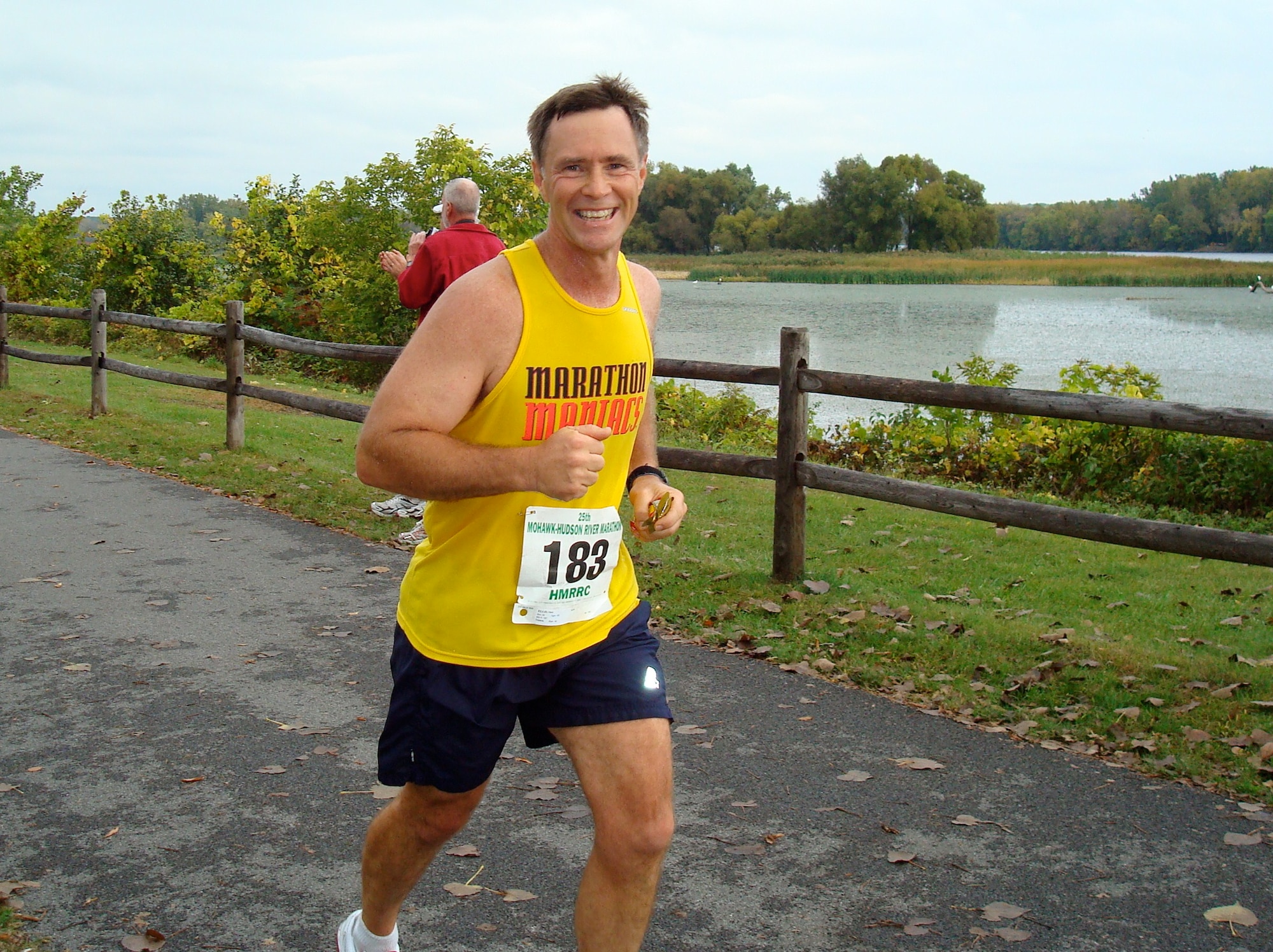 Col. Mark Ellis, Expeditionary Operations School commandant, reached his goal of running a marathon in each state by competing in the Big Sur International Marathon in Carmel, Calif., April 27. He completed 56 total marathons in 50 states and Washington D.C. (courtesy photo)