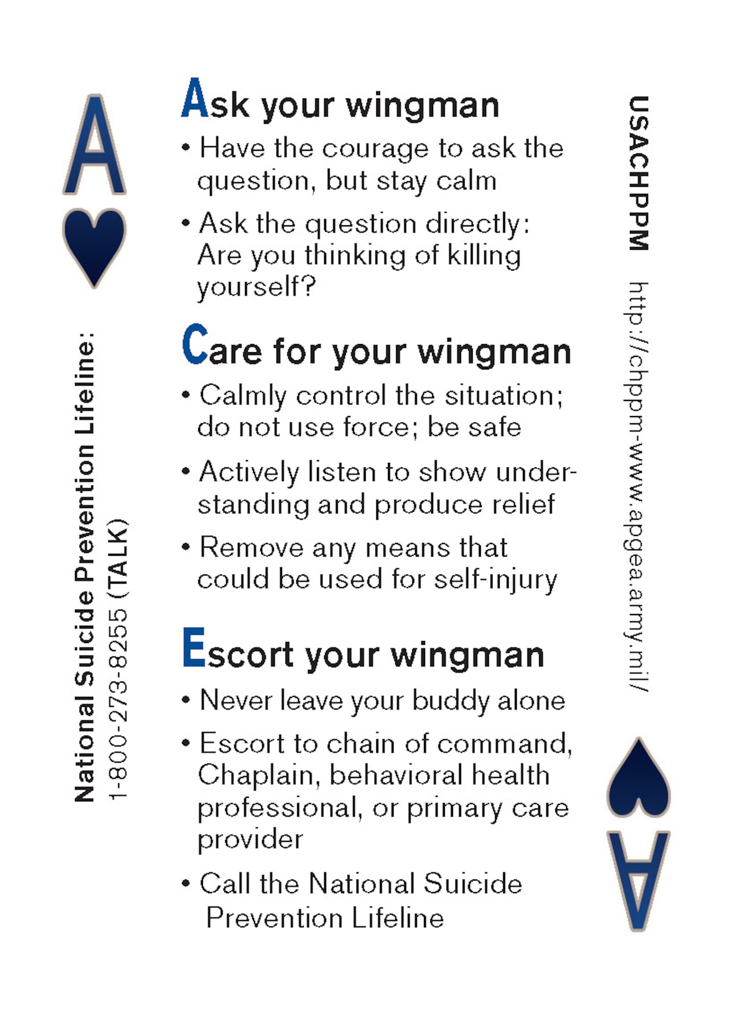 A.C.E.: Ask your wingman, Care for your wingman, Escort your wingman