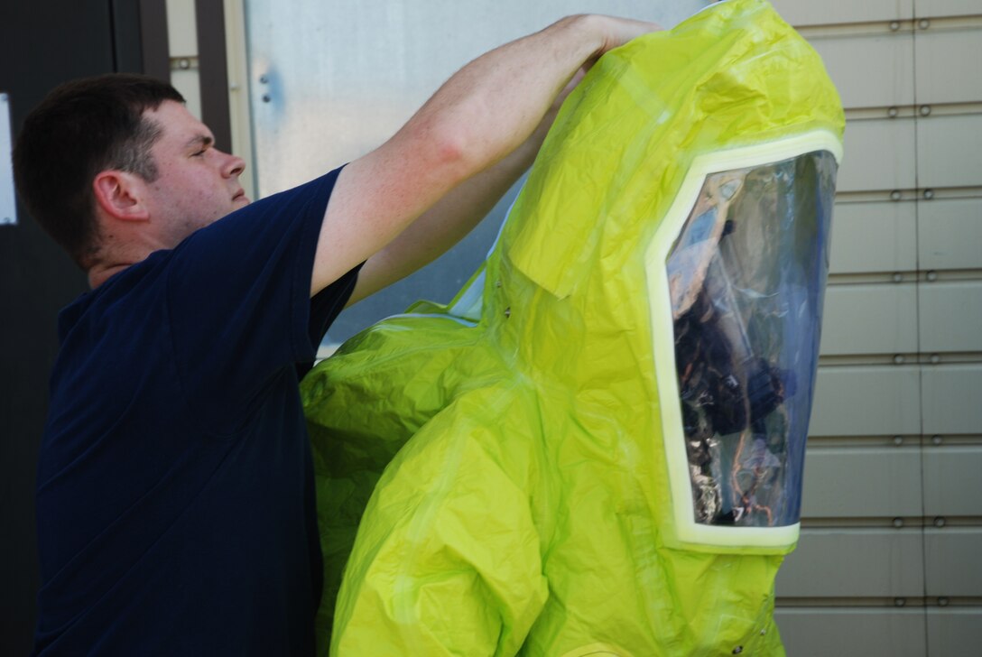 Fire fighters from around Massachusetts converged on Westover Air Reserve Base for the Massachusetts Fire Fighter Academy's 160-hour Hazardous Materials Technician Course that was hosted here in May.