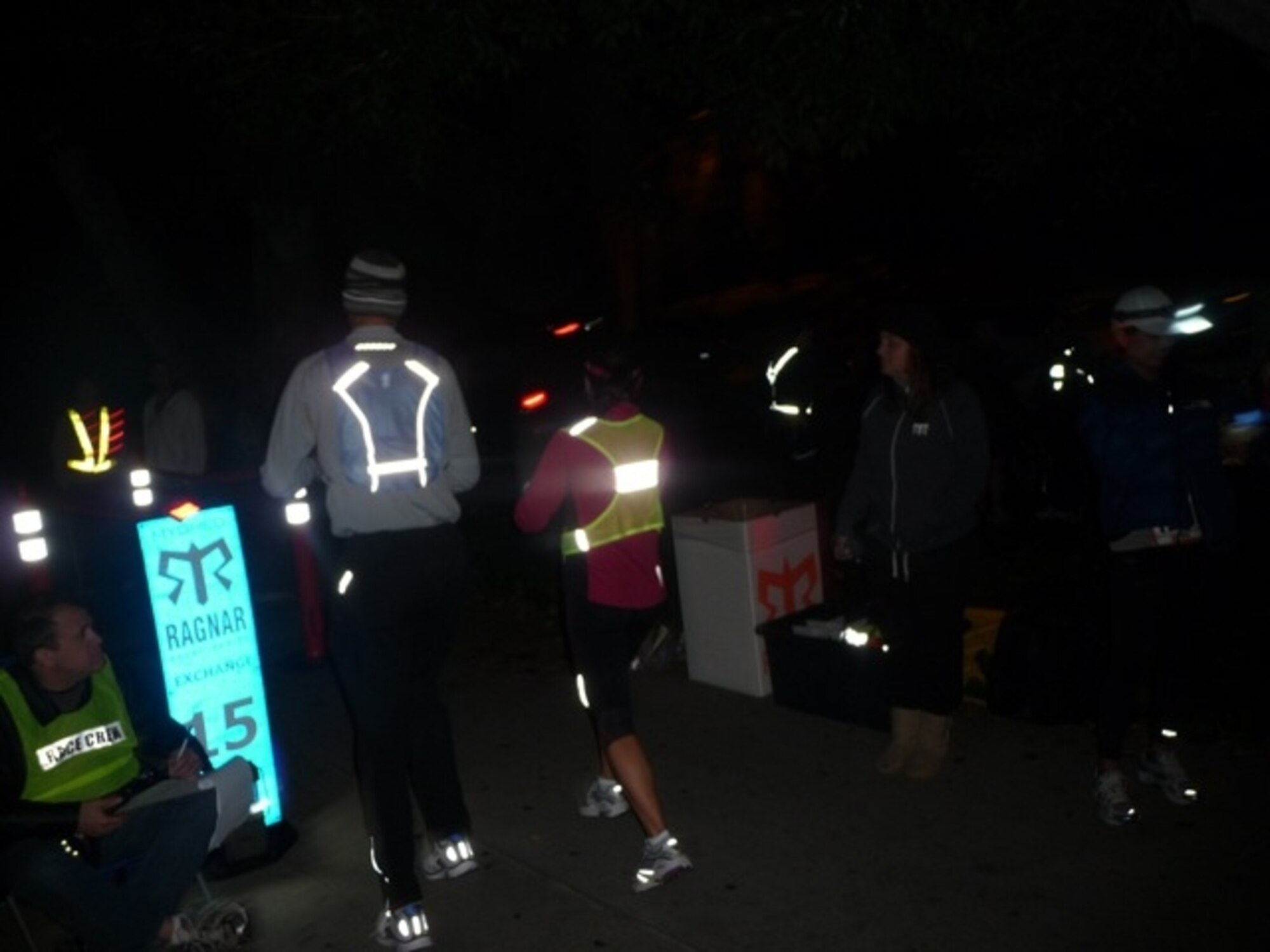 Nighttime Ragnar runners were a strange sight, covered in reflective gear. (Photo courtsey of GPSW)