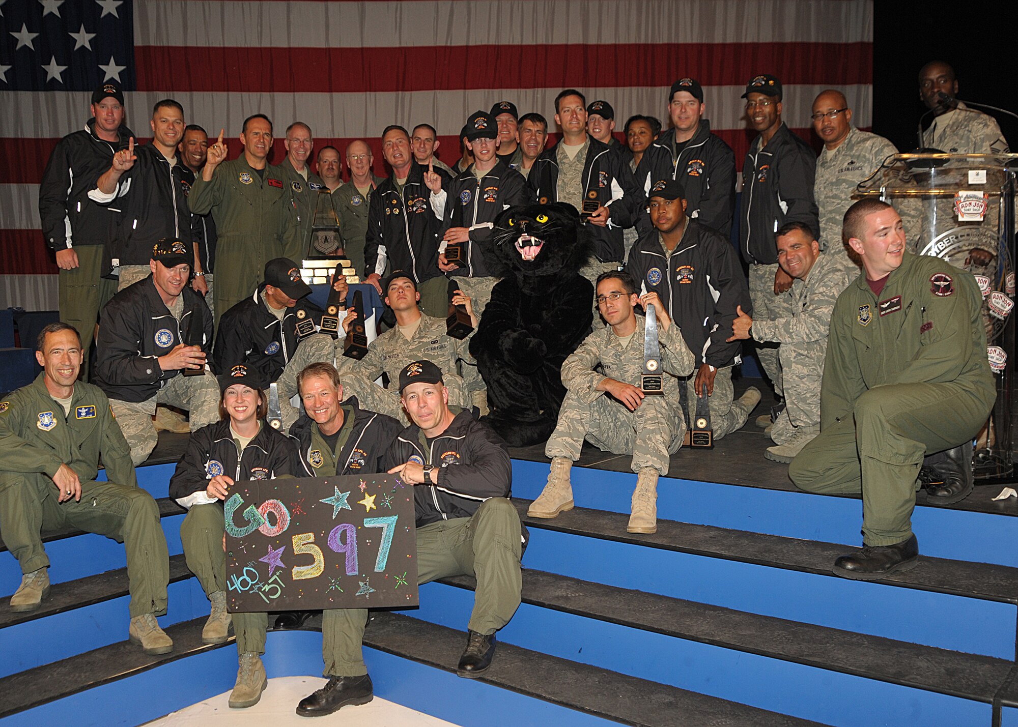 Members of Team Buckley's Guardian Challenge teams and their supporters pose for a group photo at the awards ceremony May 21. (U.S. Air Force photo by Duncan Wood)