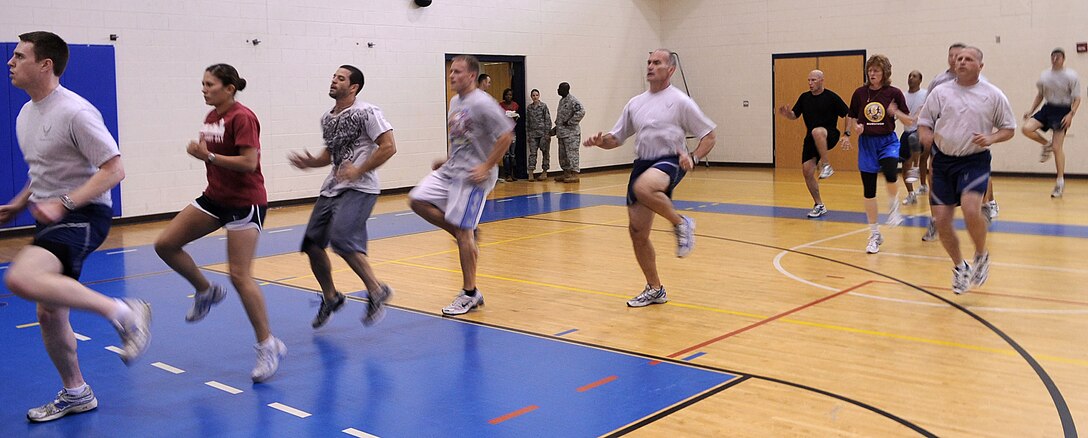 LANGLEY AIR FORCE BASE, Va. -- Team Langley members participate in Prism Sports May 18.  Prism Sports is a high intensity workout designed to develop an athlete’s power, movement biomechanics, and strength while also reducing the likelihood of non-contact injury by teaching correct exercise technique, increasing lean body mass, gaining strength and flexibility, correcting postural deviations, and developing the body’s metabolic energy system.  (U.S. Air Force Photo/Staff Sgt. Christina M. Styer)