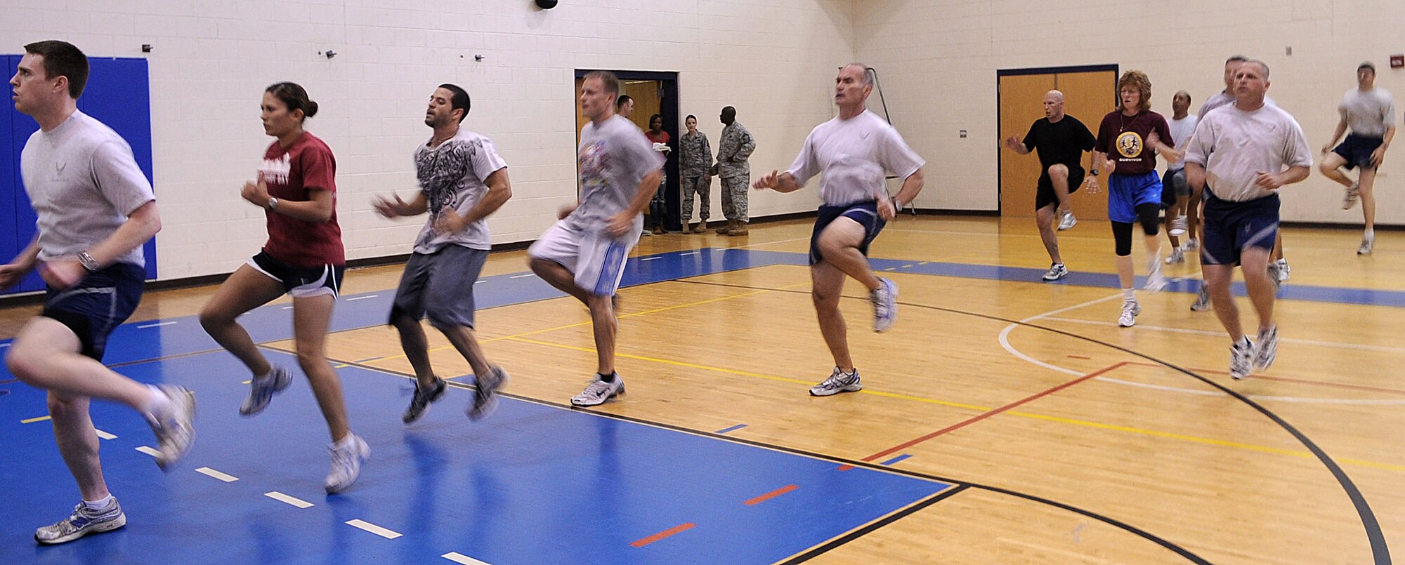 LANGLEY AIR FORCE BASE, Va. -- Team Langley members participate in Prism Sports May 18.  Prism Sports is a high intensity workout designed to develop an athlete’s power, movement biomechanics, and strength while also reducing the likelihood of non-contact injury by teaching correct exercise technique, increasing lean body mass, gaining strength and flexibility, correcting postural deviations, and developing the body’s metabolic energy system.  (U.S. Air Force Photo/Staff Sgt. Christina M. Styer)