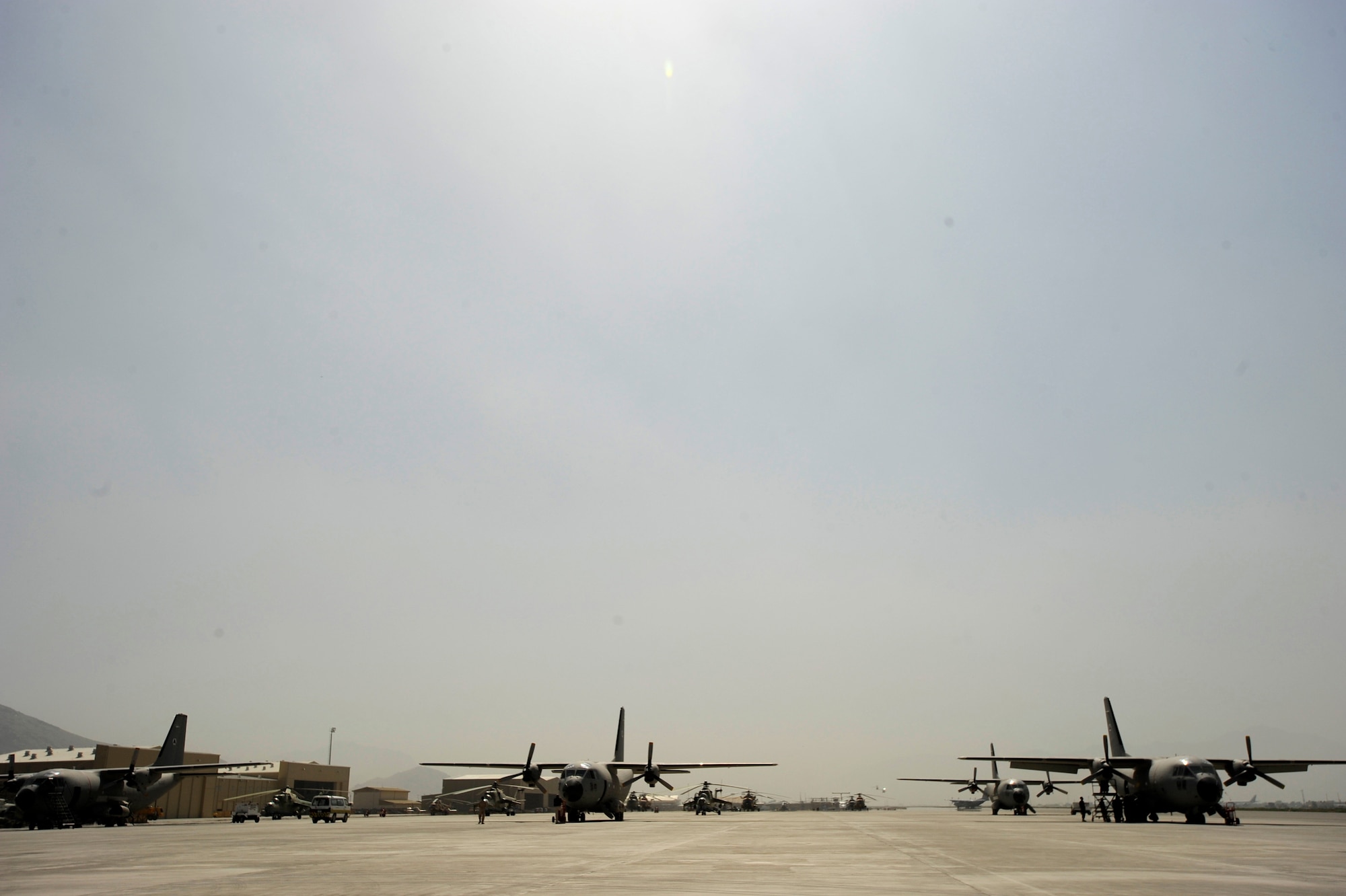Afghan National Army Air Corps soldiers work on a C-27J Spartan May 15, 2010, at Kabul International Airport, Afghanistan. The ANAAC now has five C-27As in its fleet and has almost 20 operational missions under its belt. (U.S. Air Force/ Staff Sgt. Manuel J. Martinez/released)  

