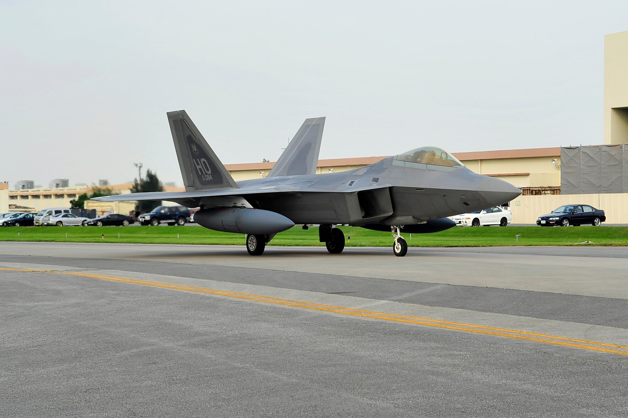 F-22 Raptors taxi down the runway of Kadena Air Base, May 27. The aircraft are deployed from Holloman Air Force Base, NM as part of an air expeditionary force rotation.   (U.S. Air Force photo/Senior Airman Amanda Grabiec)    