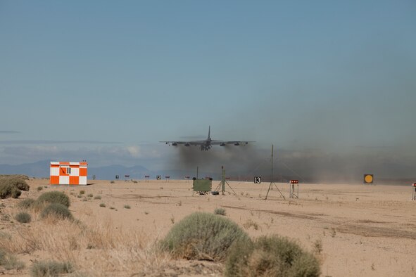 A modified B-52H takes off towards the Pacific Ocean from Edwards May 26.  It carried the X-51A WaveRider scramjet under its wing and launched it over the ocean.  The successful scramjet test provided important data for future tests of the new engine technology.  (Air Force photo by Greg Davis)