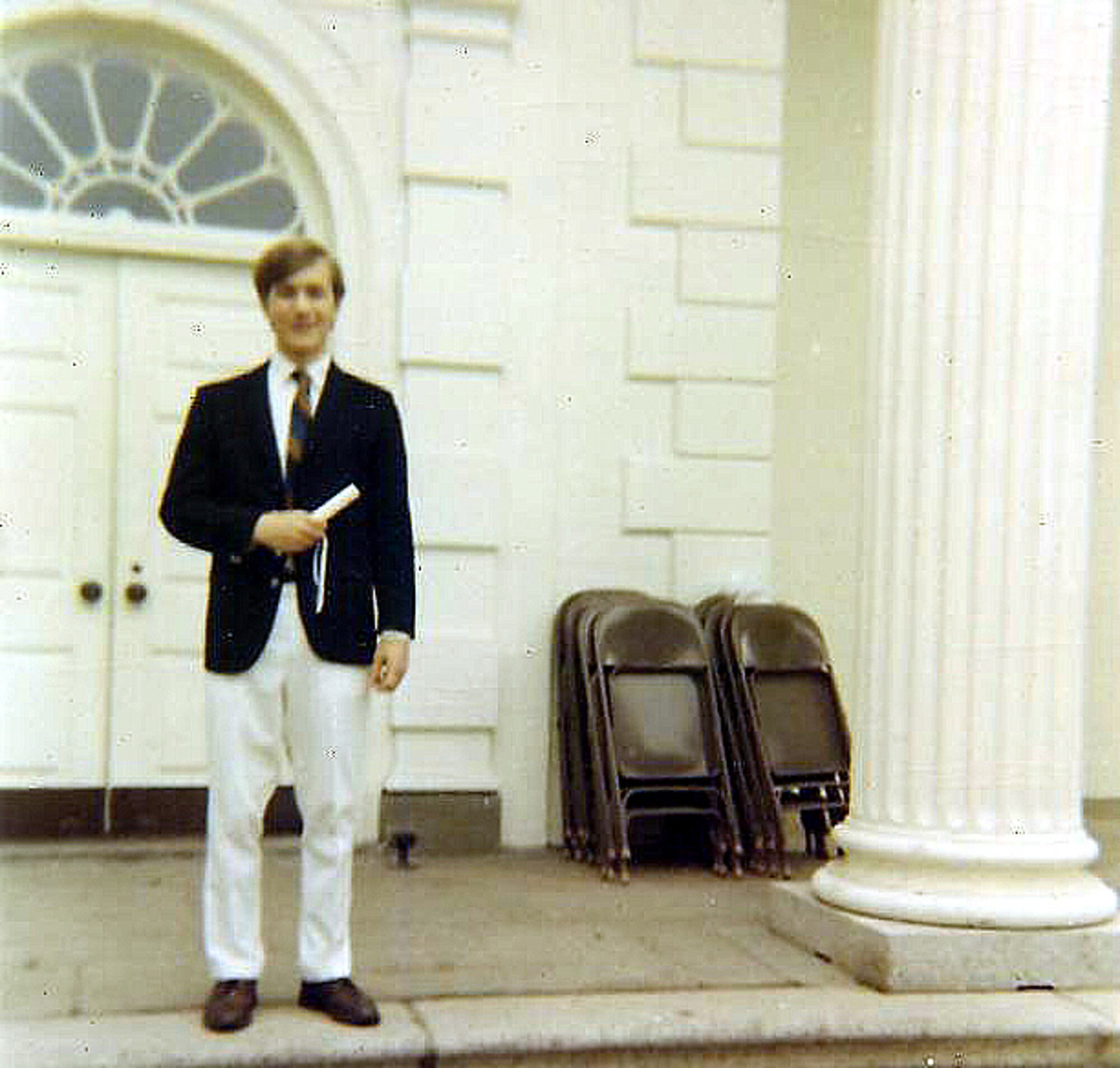 Eric Crabtree stands on the steps of the Millbrook School chapel during high school.  He attended the pretigious, then all-boys school in Millbrook, N.Y.  on a full scholarship.  (Courtesy photo)