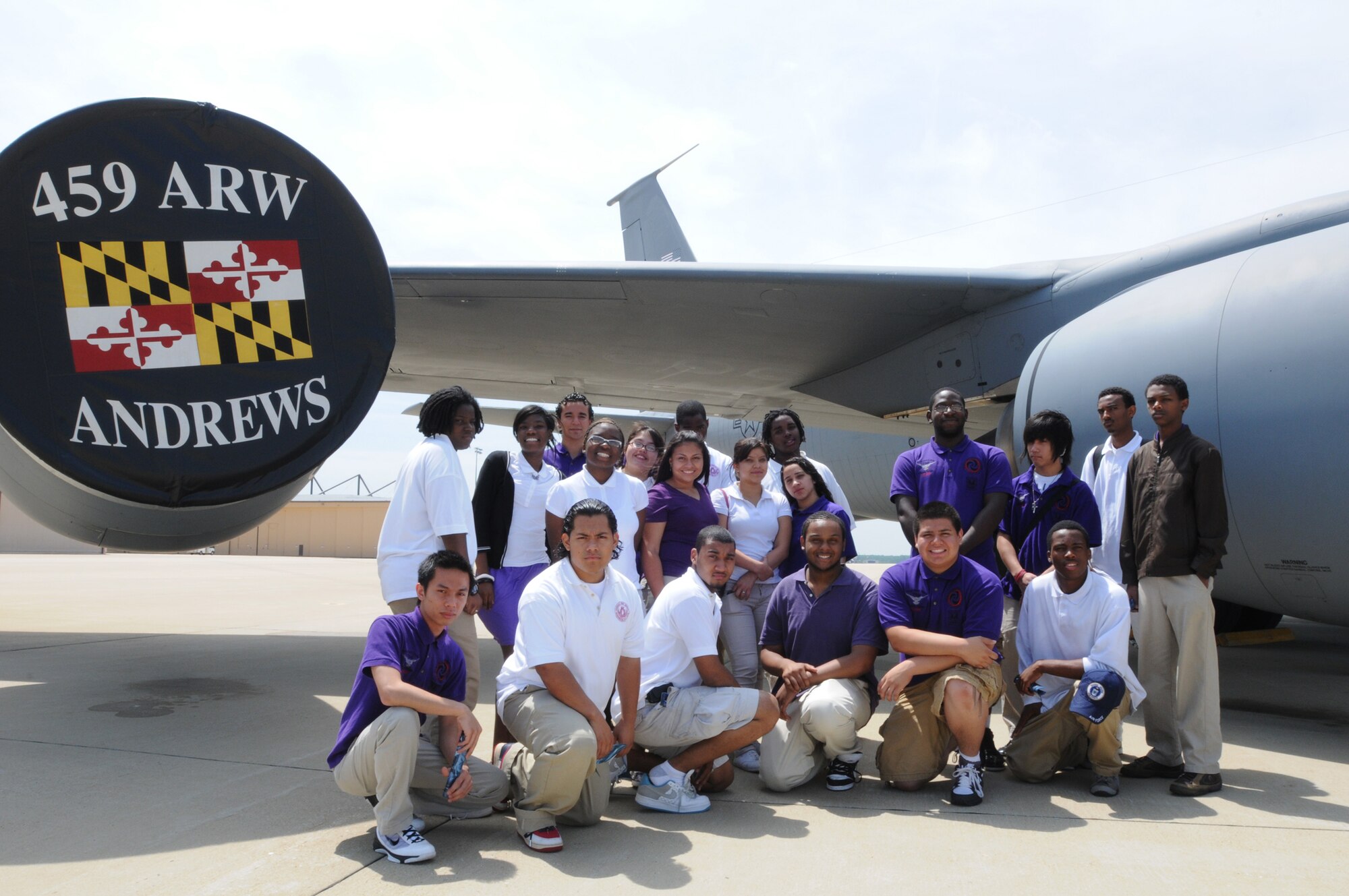 20 students from Cardozo Senior High School, Washington, DC, toured Joint Base Andrews, Md., May 26, and also spoke with Airmen here from the 459th Air Refueling Wing and the 316th Wing about career opportunities in both the Air Force Reserve and regular Air Force. (U.S. Air Force photo/Staff Sgt. Steve Lewis)