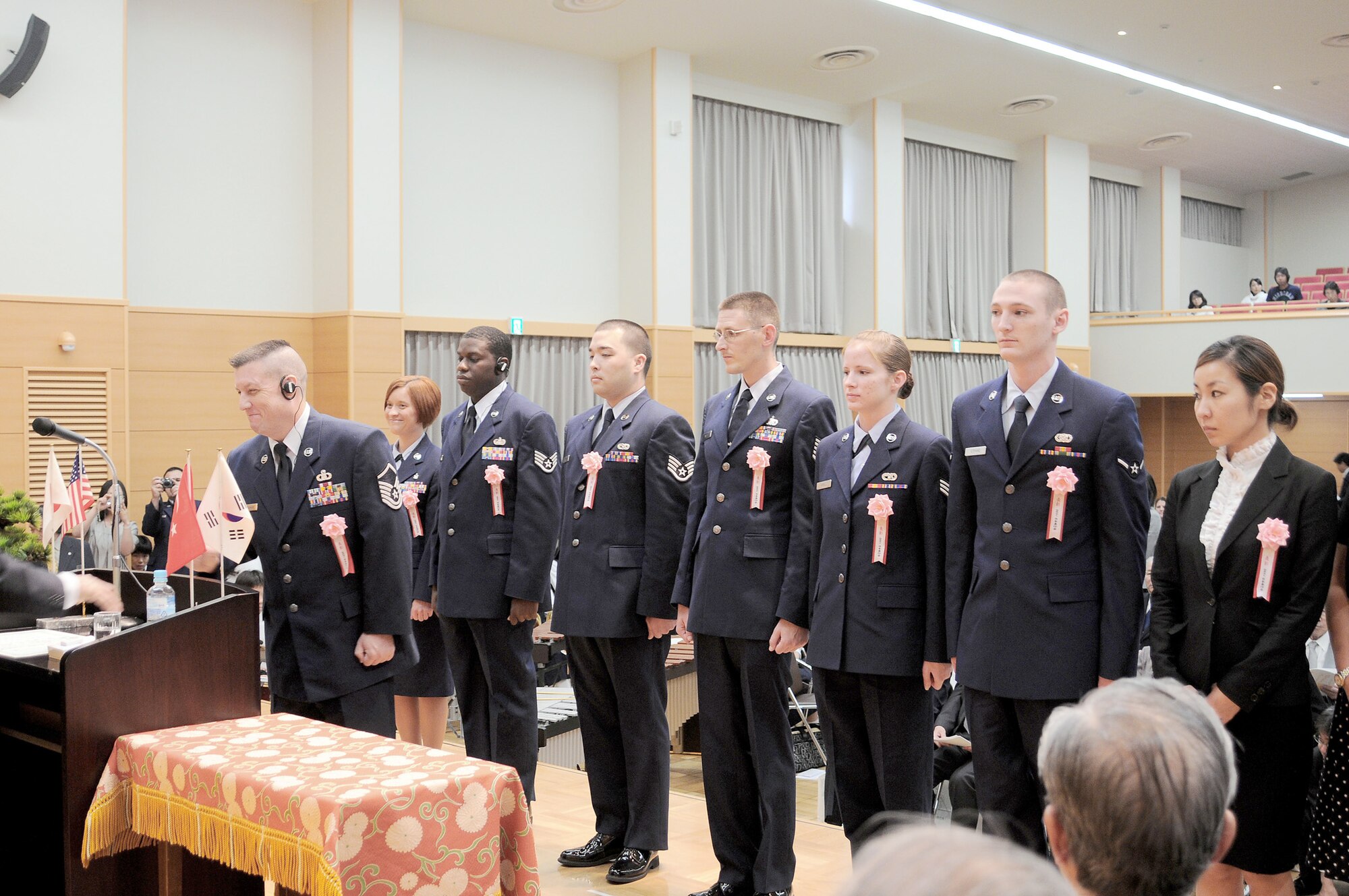 Five representatives from the 18th Logistics Readiness Squadron and Airmen from Yokota Air Base, Japan were recognized by the Good Conduct Association of Japan  during a ceremony at Meiji Shrine in Tokyo. (Courtesy photo)