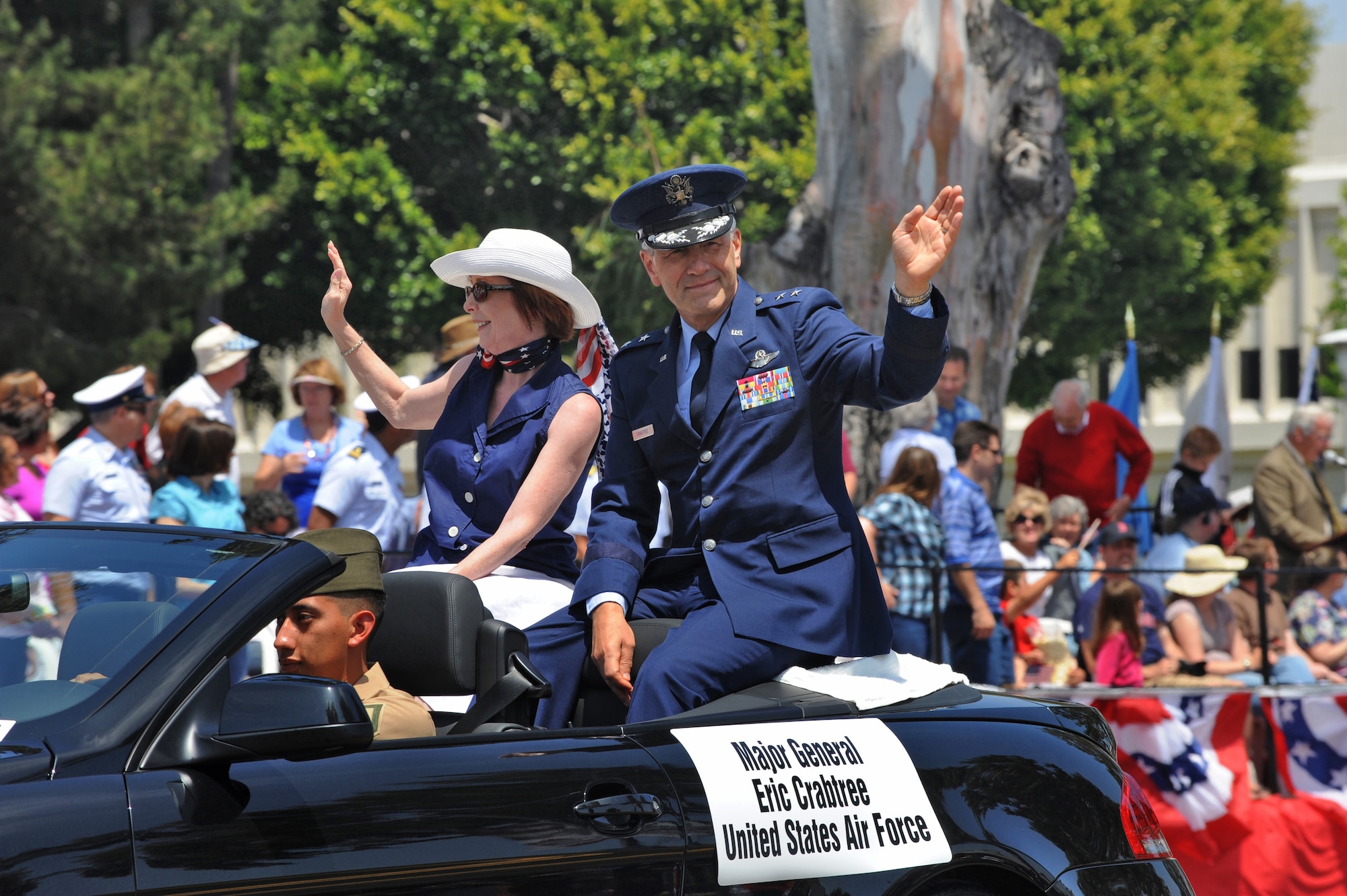 Maj. Gen. Eric Crabtree, local city council members, and various military officials rode or marched along with Air Force members from Los Angeles AFB, Vandenberg AFB and March Air Reserve Base during the 51st Annual Torrance, Calif., Armed Forces Day Parade, May 15, 2010.
(U.S. Air Force photo/Joe Juarez/Released)