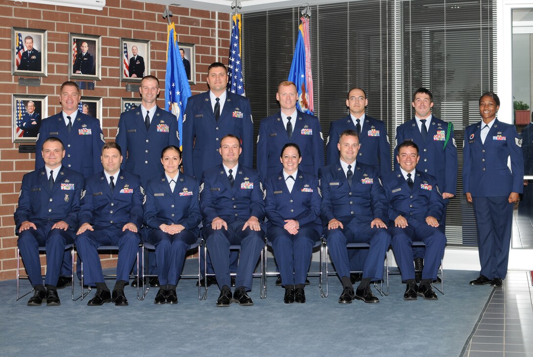 McGHEE TYSON AIR NATIONAL GUARD BASE, Tenn. -- NCO Academy Class 10-5, C-Flight, gathers at The I.G. Brown Air National Guard Training and Education Center here, May 3, 2010. L-R front row are Tech. Sgt. John C. Van Pelt; Tech. Sgt. Daniel J. Grubb; Tech. Sgt. Natasha M. VanDeusen; Tech. Sgt. Shawn M. Ballor; Tech. Sgt. Laura B. Cohen; Tech. Sgt. David L. Breckel, II; Tech. Sgt. Franklin Padilla; (L-R back row) Tech. Sgt. Anthony Difiore; Tech. Sgt. David A. Bittner; Tech. Sgt. Niles M. Bousselot; Tech. Sgt. Shawn M. Blair; Tech. Sgt. Elnorbert M. Kalas; Tech. Sgt. Raymond J. Decker, III; and Tech. Sgt. Jeela Matthews. (U.S. Air Force photo by Master Sgt. Kurt Skoglund/Released)