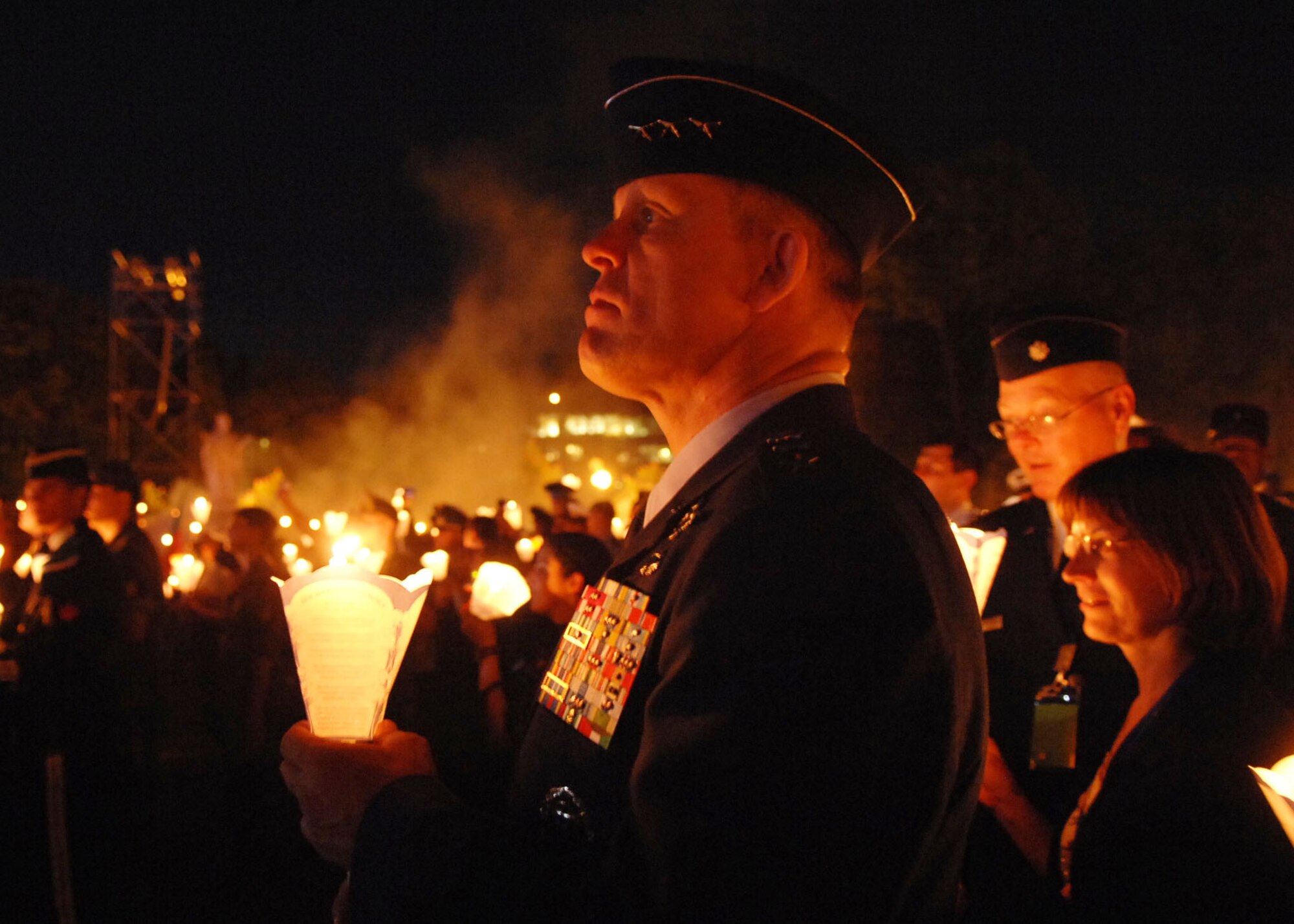 Lourdes, France--3rd Air Force Commander Lt. Gen. Frank Gorenc participates in a candlelight procession at the 52nd annual International Military Pilgrimage here.  General Gorenc was the senior U.S. Air Force representative at the 3-day event.  (U.S. Air Force photo by Chief Master Sgt. John Tway)
