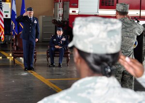 Lieutenant Col. David Cade, 612th Air Base Squadron Commander, gives his first salute May 27 to Airmen of the 612th ABS the unit responsible for providing day/night all weather C-5 capable airfield, base operations support, air traffic control (ATC), weather, crash fire rescue, logistics and base civil engineers to support theater-wide USSOUTHCOM operations at Soto Cano Air Base, Honduras. (U.S. Air Force photo/Staff Sgt. Bryan Franks)
