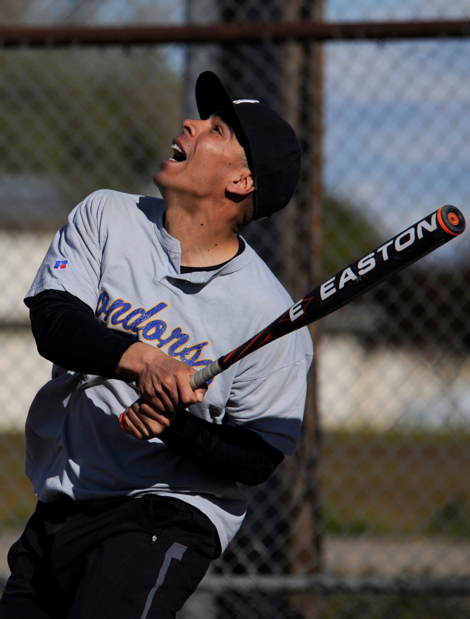 MOUNTAIN HOME AIR FORCE BASE, Idaho -- Samuel Rosa, 726th second baseman, reacts to a pop fly during an intramural softball game against the Civil Engineer Squadron May 24. The 726th opened the season with a win over CES 20-19. (U.S. Air Force photo by Airman 1st Class Renishia Richardson)
