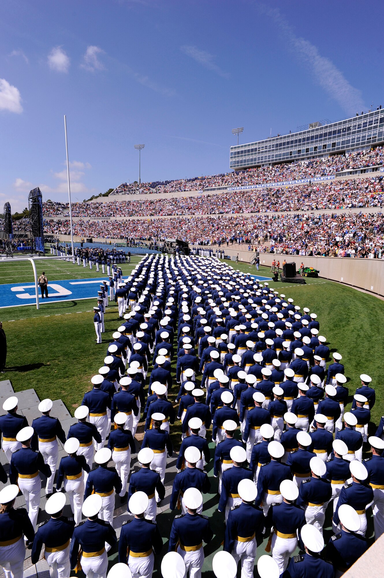 The 1001 members of the graduating class of 2010 march into Falcon Stadium to start graduation ceremonies May 26, 2010, at the U.S. Air Force Academy, Colo.  (U.S. Air Force photo/Mike Kaplan)