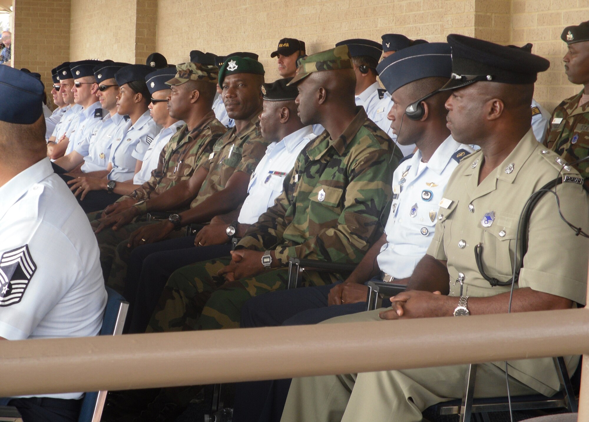 Members of 22 Latin American and Caribbean nations watch the Air Force Basic Military Training graduation parade May 21. (U.S. Air Force photo)