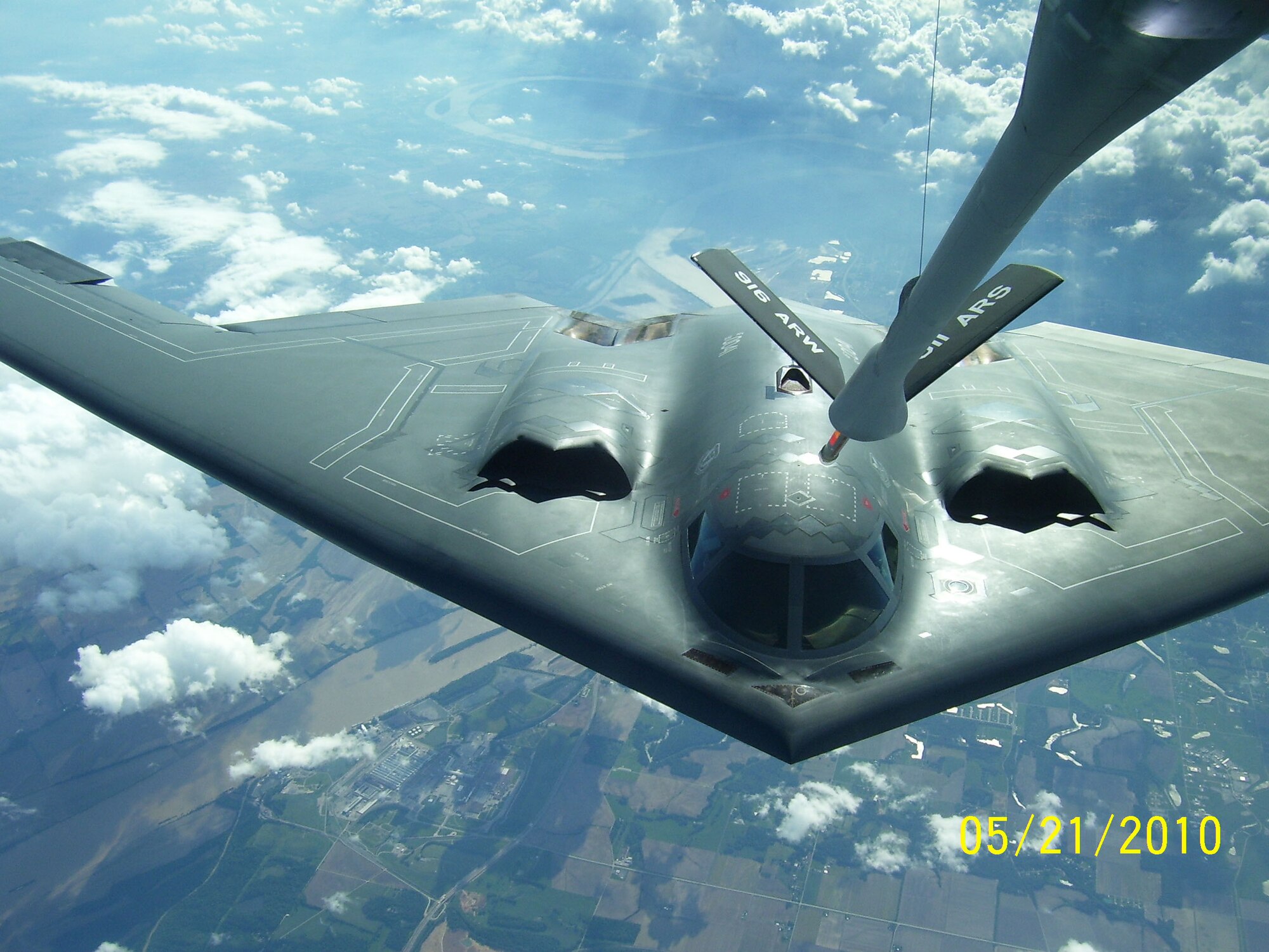 A KC-135R Stratotanker refuels a B-2 Spirit recently during training operations. (USAF photo courtesy of the 77ARS)