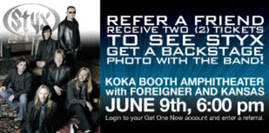 The Get One Program is offering two free tickets to see Styx in concert.