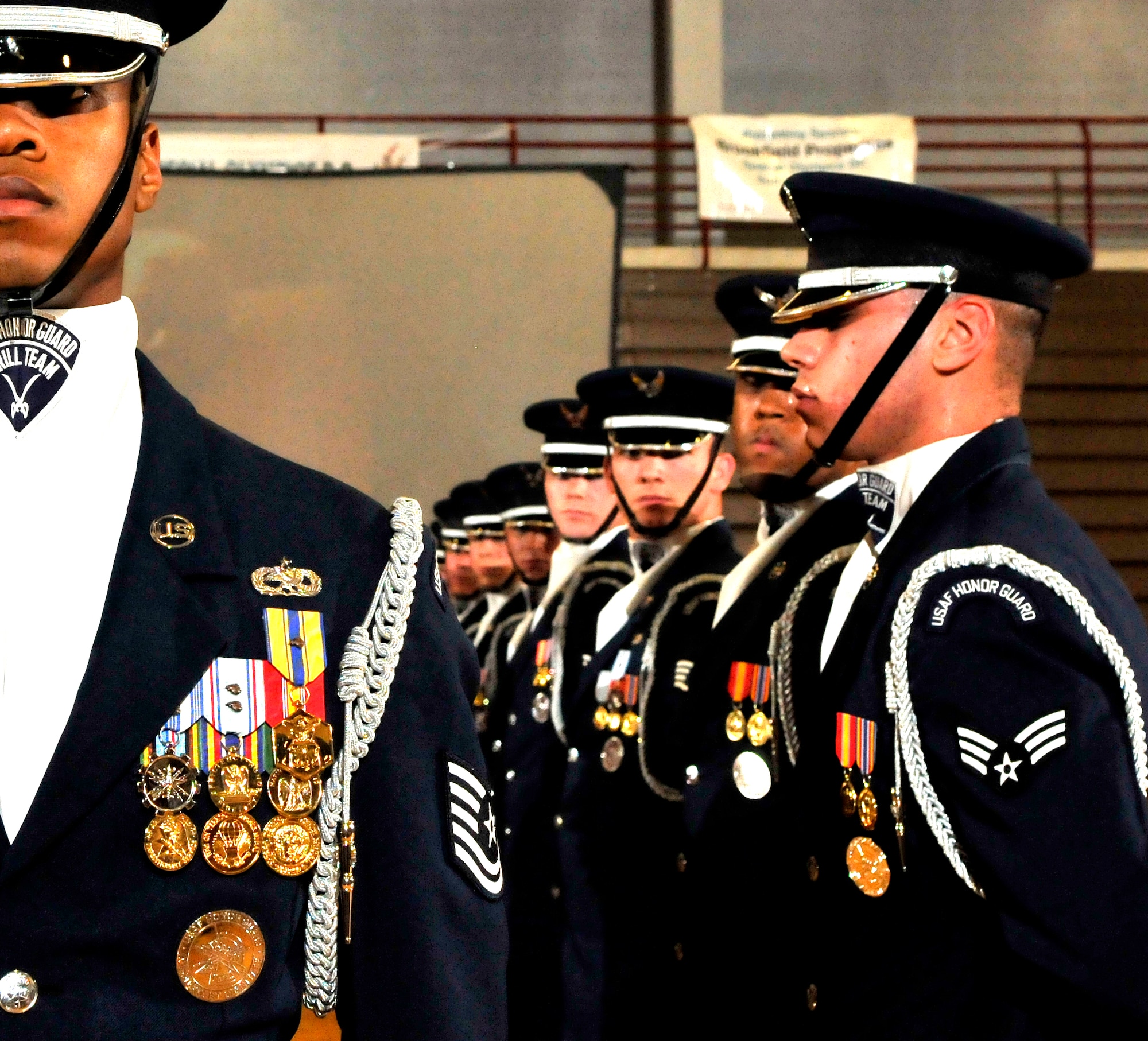 The United States Air Force Honor Guard Drill Team performs before hundreds of spectators and athletes at the 41st Special Olympics D.C. Summer Games opening ceremonies May 25 at Catholic University. The Special Olympics is a three-day event drawing athletes and volunteers from throughout the National Capital Region including many from Bolling Air Force Base. The summer games and other Special Olympics D.C. programs are designed to raise awareness for people with special needs. (U.S. Air Force photo by Airman 1st Class Katherine Windish) 