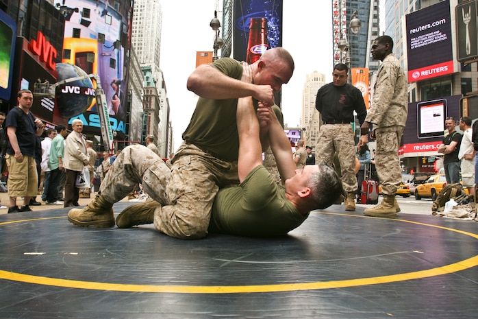 Marines with Special Marine Ground Task Force demonstrated the Marine Corps Martial Arts Program as well as displayed weaponry in support of Fleet Week New York City 2010.  More than 3,000 Marines, Sailors and Coast Guardsmen will be in the area participating in community outreach events and equipment demonstrations. This is the 26th year New York City has hosted the sea services for Fleet Week.