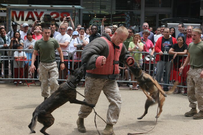 U.S. Marines with Special Marine Ground Task Force demonstrated the Marine Corps Martial Arts Program as well as displayed weaponry in support of Fleet Week New York City 2010.  More than 3,000 Marines, Sailors and Coast Guardsmen will be in the area participating in community outreach events and equipment demonstrations. This is the 26th year New York City has hosted the sea services for Fleet Week.