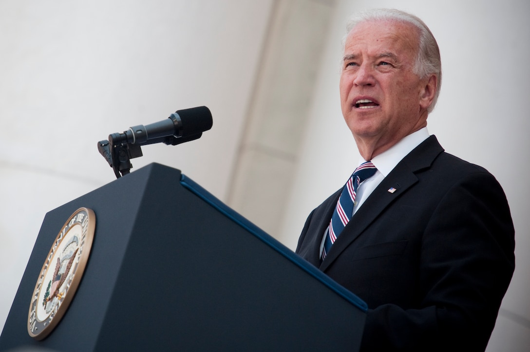 Vice President Joe Biden speaks at the National Memorial Day Observance at Arlington National Cemetery and Washington, D.C on May 31, 2010. 
