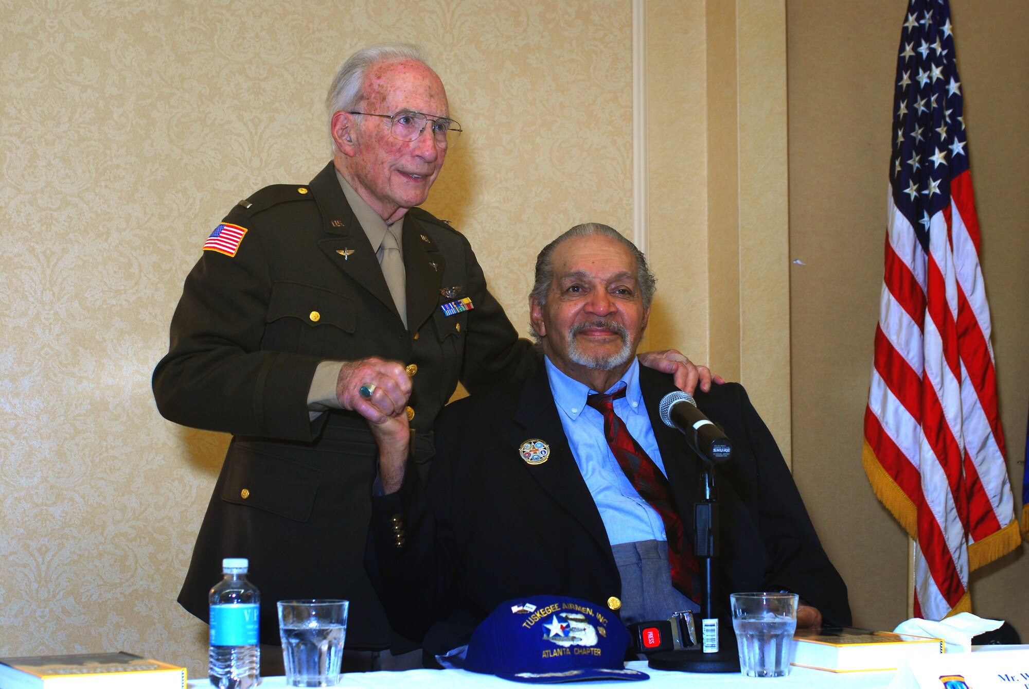 Mr. Herbert Heilbrun joined with Mr. Ray Williams to tell workshop attendees of their flying experiences during World War II.  (U.S. Air Force photo/ Brad Fallin)