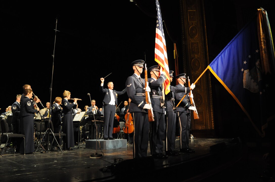 TRENTON, N.J. -- The U.S. Air Force Band performs with the USAF Honor Guard Oct. 11 at the Patriots Theater, Trenton, N.J. The performance was the 6th in the Band’s three-week 2010 Fall Tour. (U.S. Air Force photo by Senior Airman Christopher Ruano) 